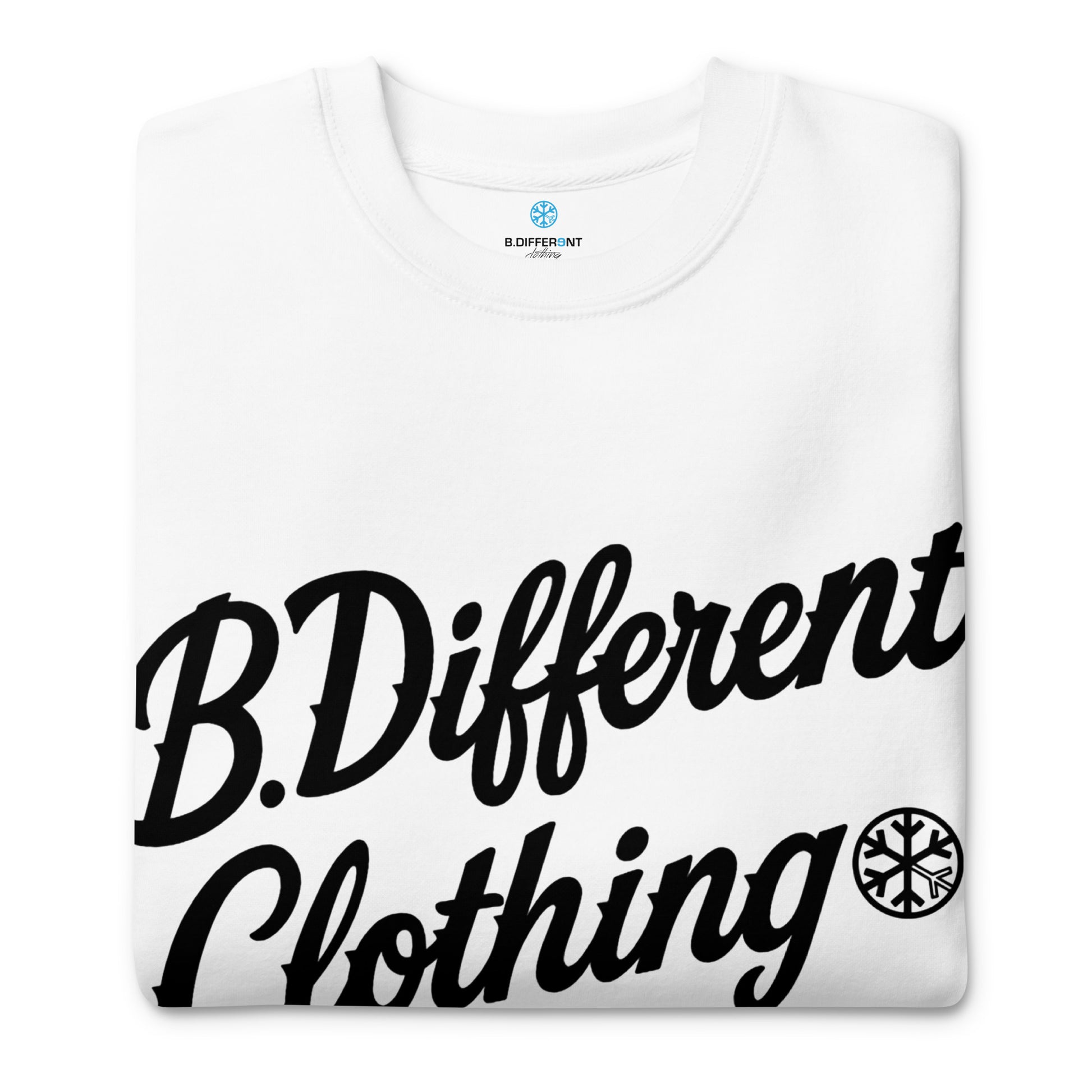 White-The League Sweatshirt from B.Different Clothing, folded, graffiti-inspired streetwear