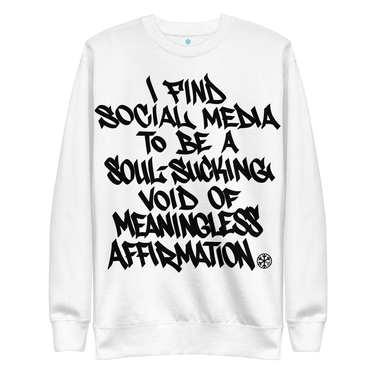 White-Social Media Graffiti Tag Sweatshirt from B.Different Clothing, front view, graffiti-inspired streetwear