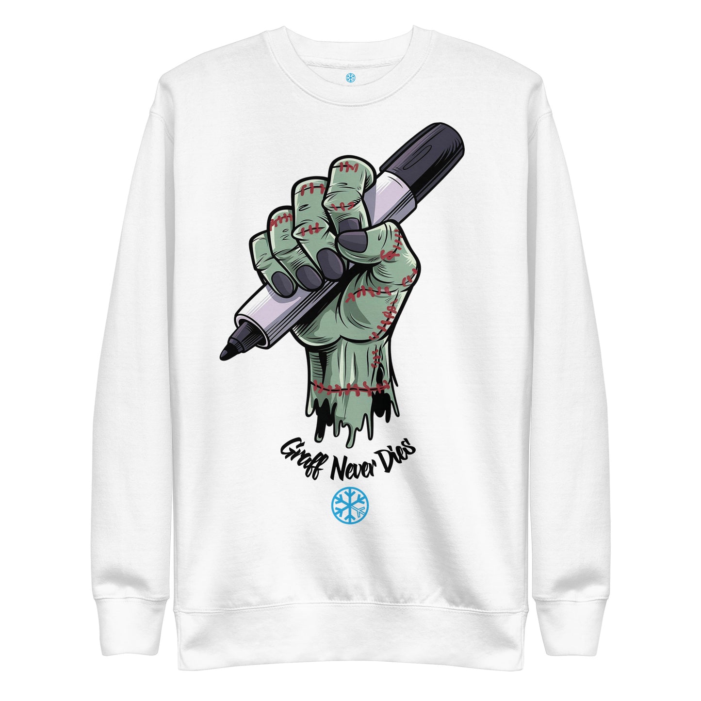 White-Thing Graffiti Sweatshirt from B.Different Clothing, front view, graffiti-inspired streetwear