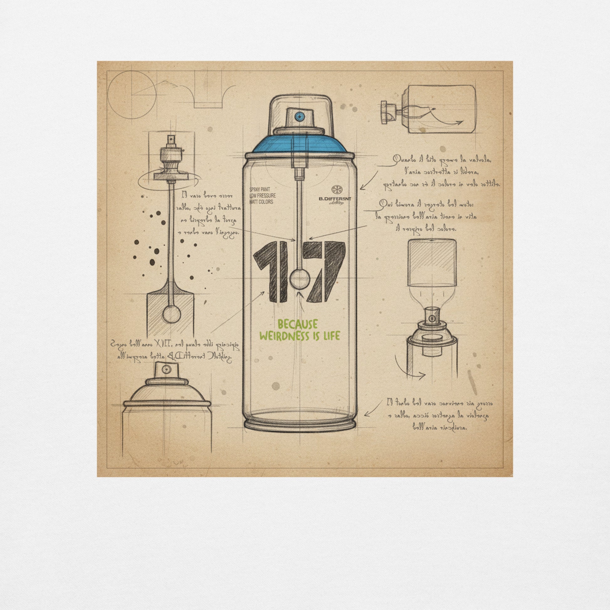 White-Spray Can Sketch Graffiti Sweatshirt from B.Different Clothing, graphic, graffiti-inspired streetwear