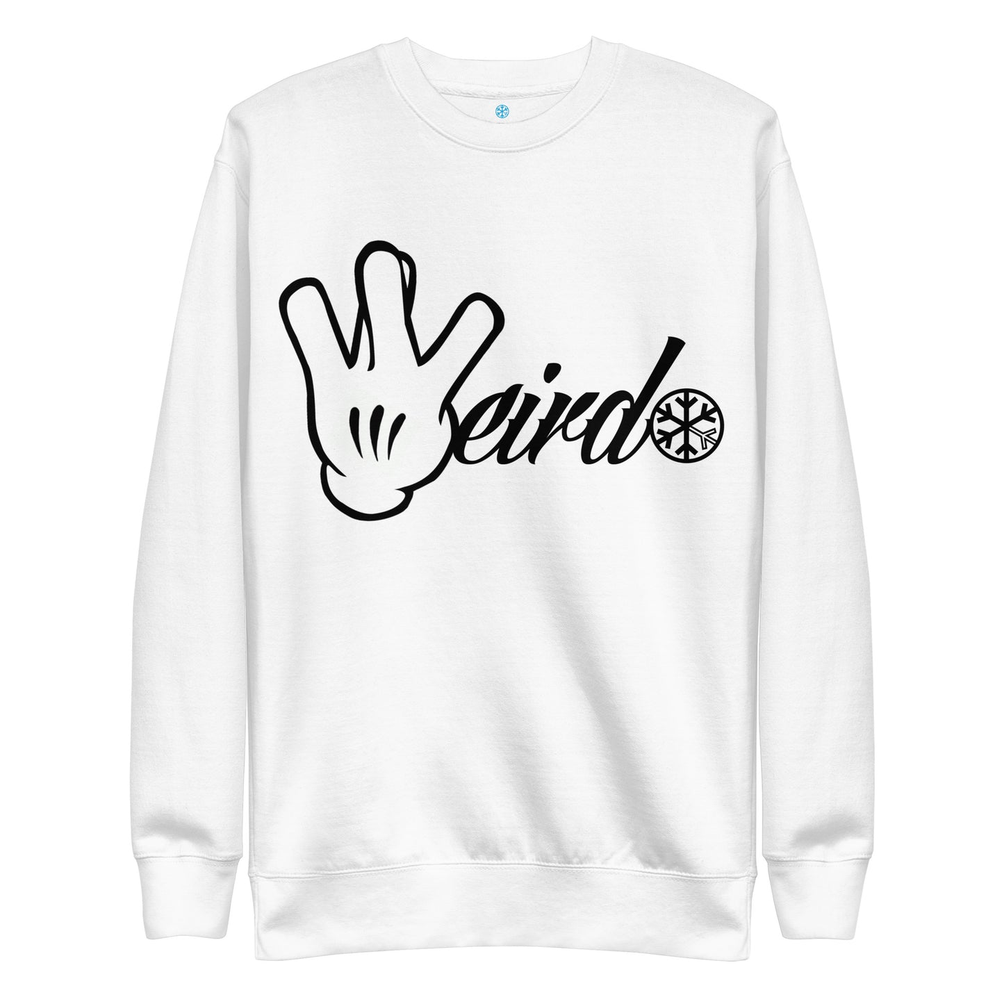White-Weirdo Hand Sign Sweatshirt from B.Different Clothing, front view, graffiti-inspired streetwear