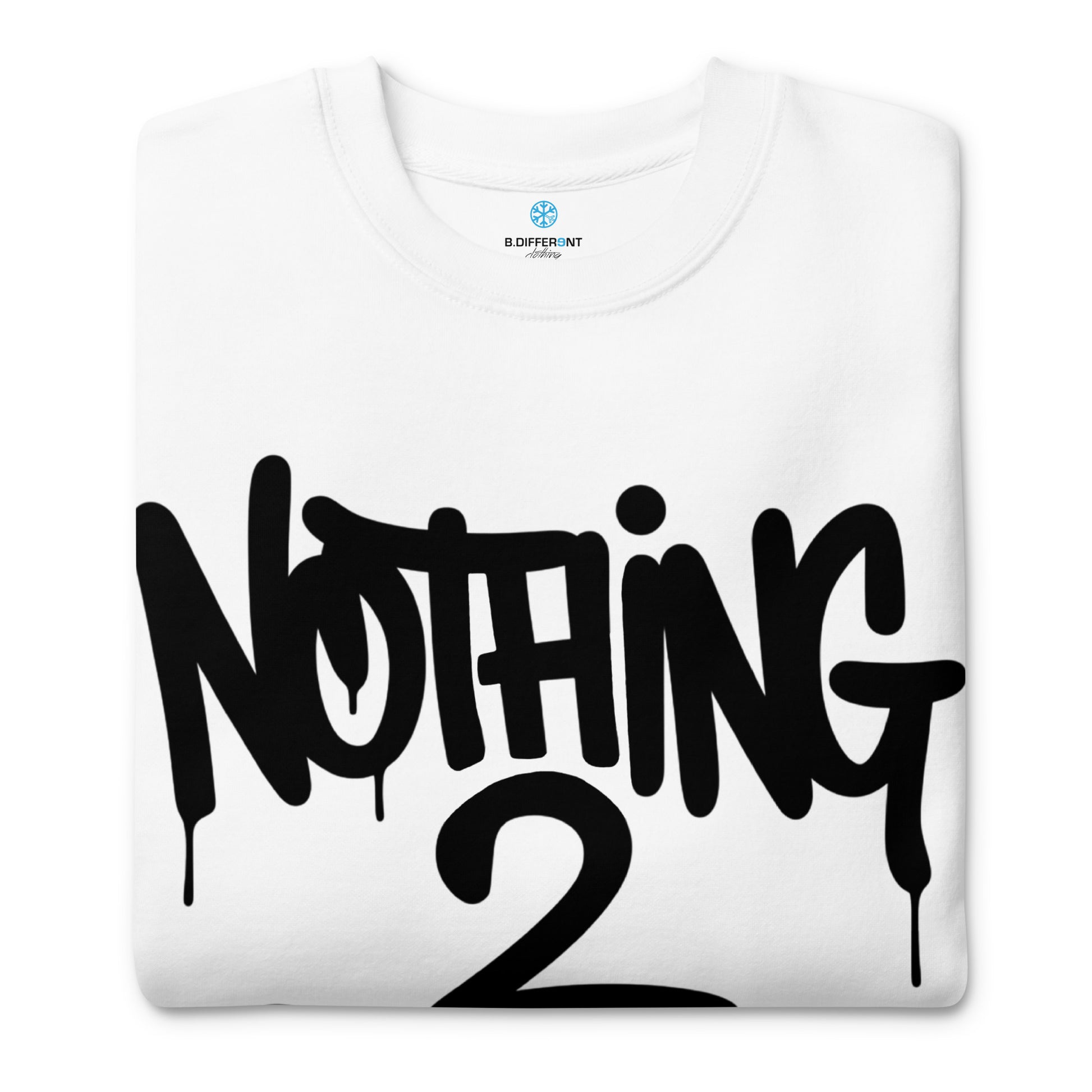 White-Nothing 2 Obey Graffiti Sweatshirt from B.Different Clothing, folded, graffiti-inspired streetwear