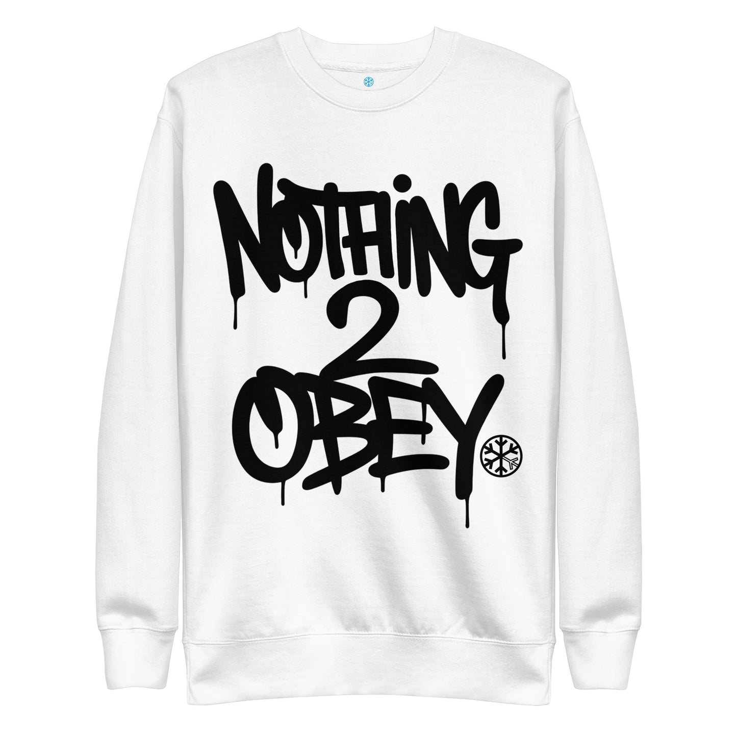 White-Nothing 2 Obey Graffiti Sweatshirt from B.Different Clothing, front view, graffiti-inspired streetwear