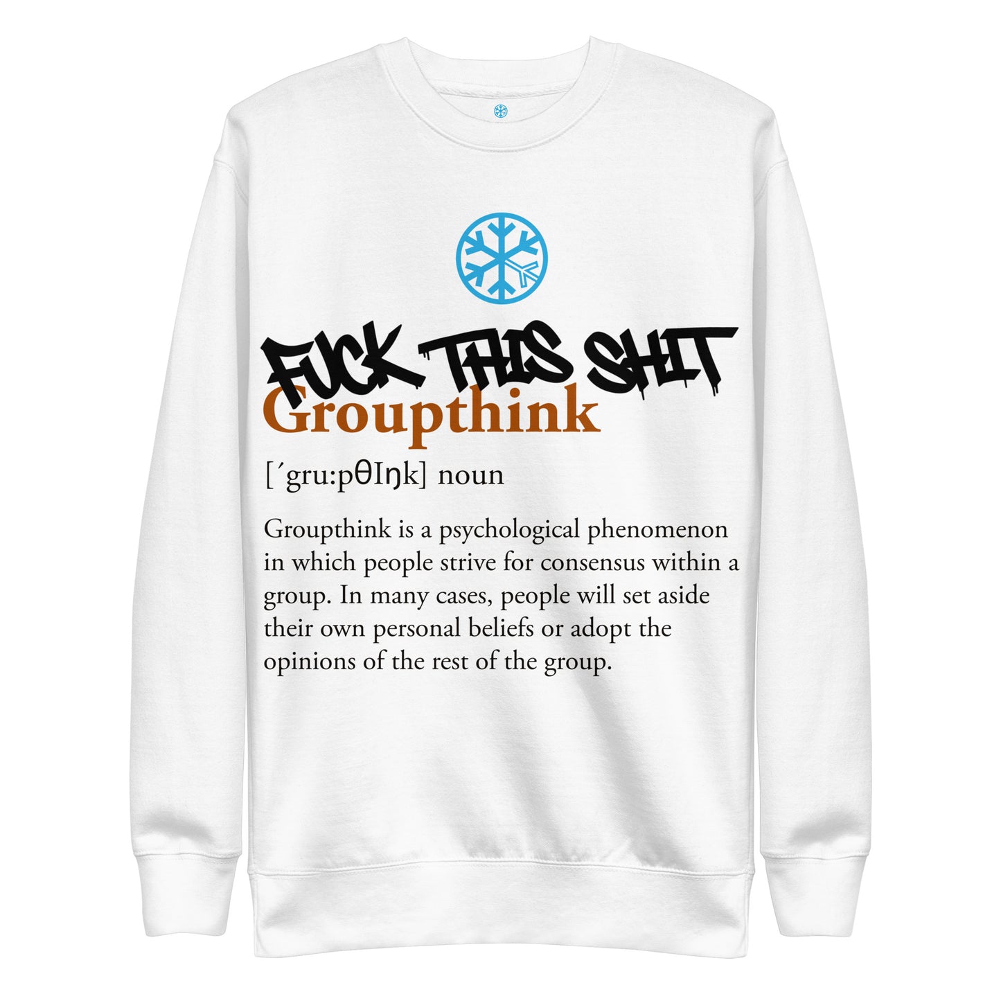 White-Groupthink Graffiti Sweatshirt from B.Different Clothing, front view, graffiti-inspired streetwear