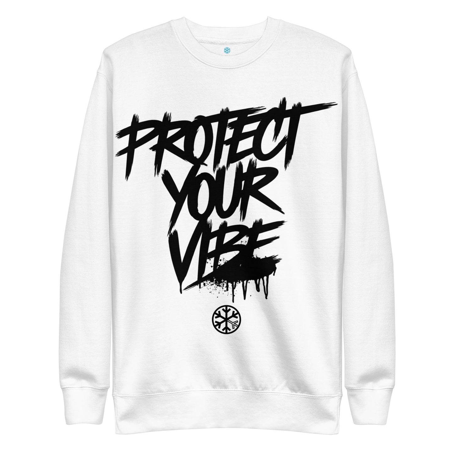 White-Protect Your Vibe Graffiti Tag Sweatshirt from B.Different Clothing, front view, graffiti-inspired streetwear
