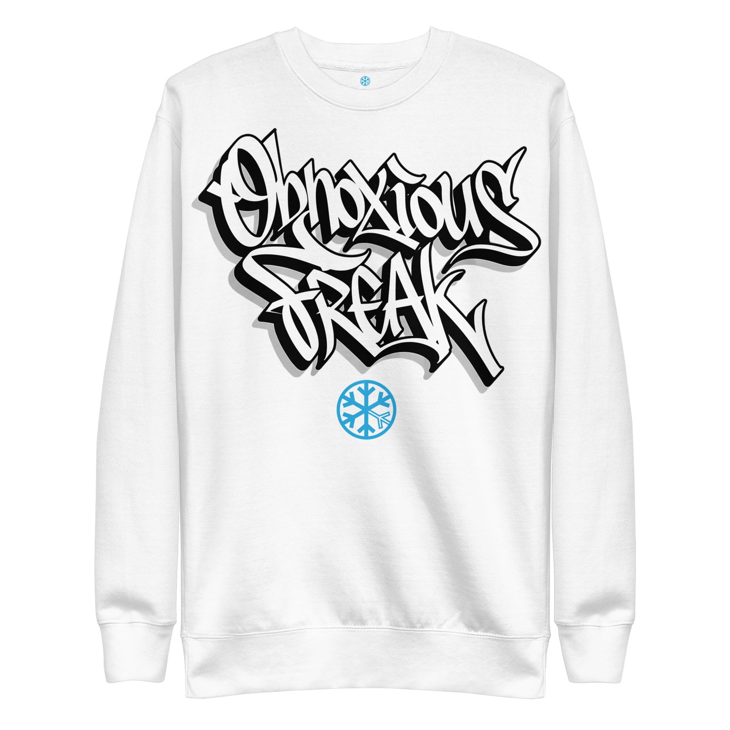 White-Obnoxious Freak Graffiti Sweatshirt from B.Different Clothing, front view, graffiti-inspired streetwear