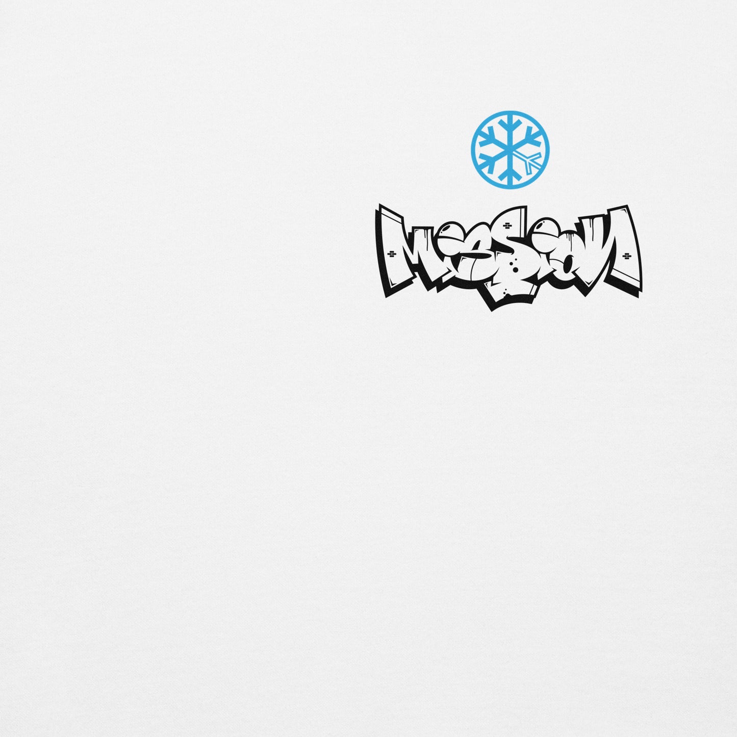 White-Mission Graffiti Character Sweatshirt from B.Different Clothing, front graphic, graffiti-inspired streetwear