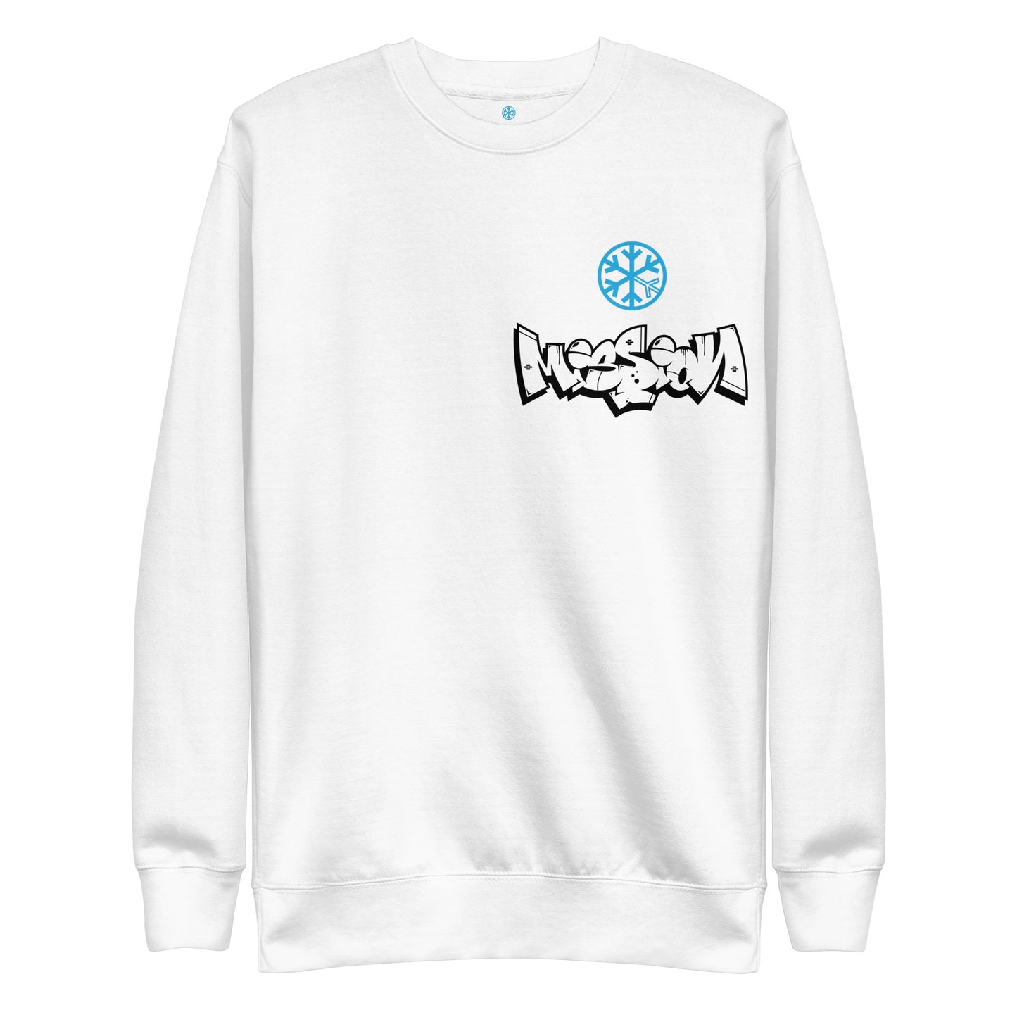 White-Mission Graffiti Character Sweatshirt from B.Different Clothing, front view, graffiti-inspired streetwear