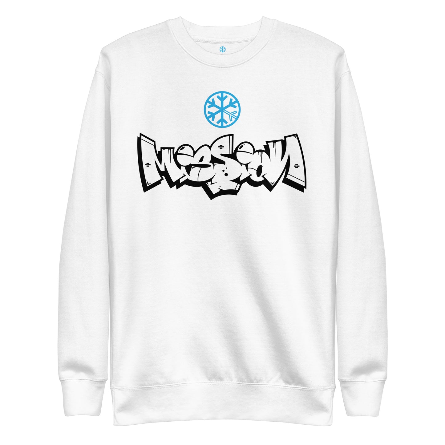 White-Mission Graffiti Piece Sweatshirt from B.Different Clothing, front view, graffiti-inspired streetwear