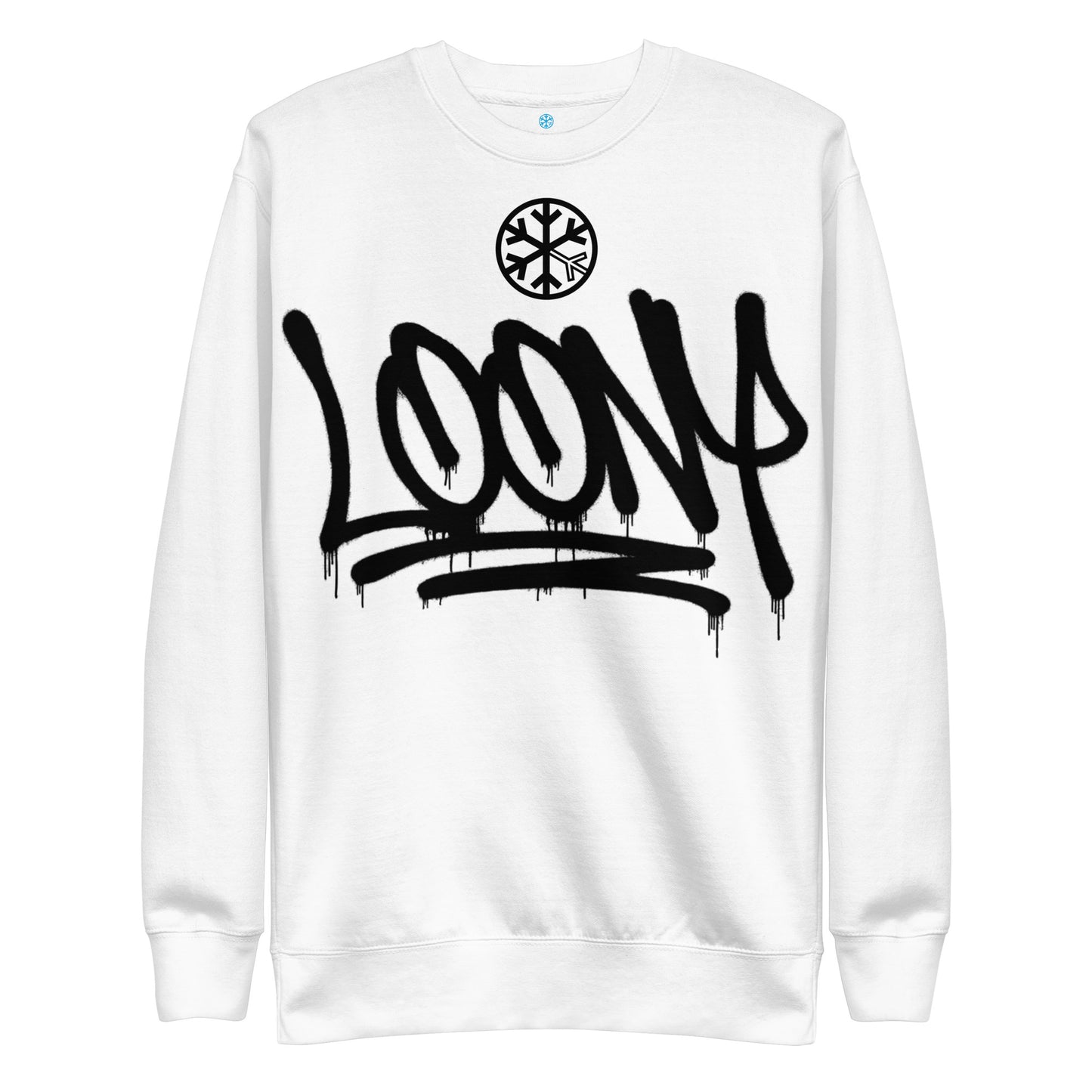 White-Loony Graffiti Tag Sweatshirt from B.Different Clothing, front view, graffiti-inspired streetwear