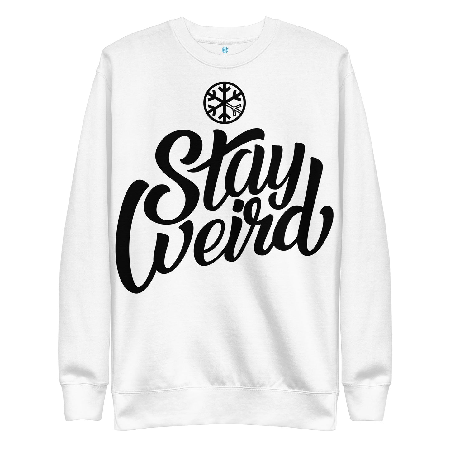 White-Stay Weird Sweatshirt from B.Different Clothing, front view, graffiti-inspired streetwear