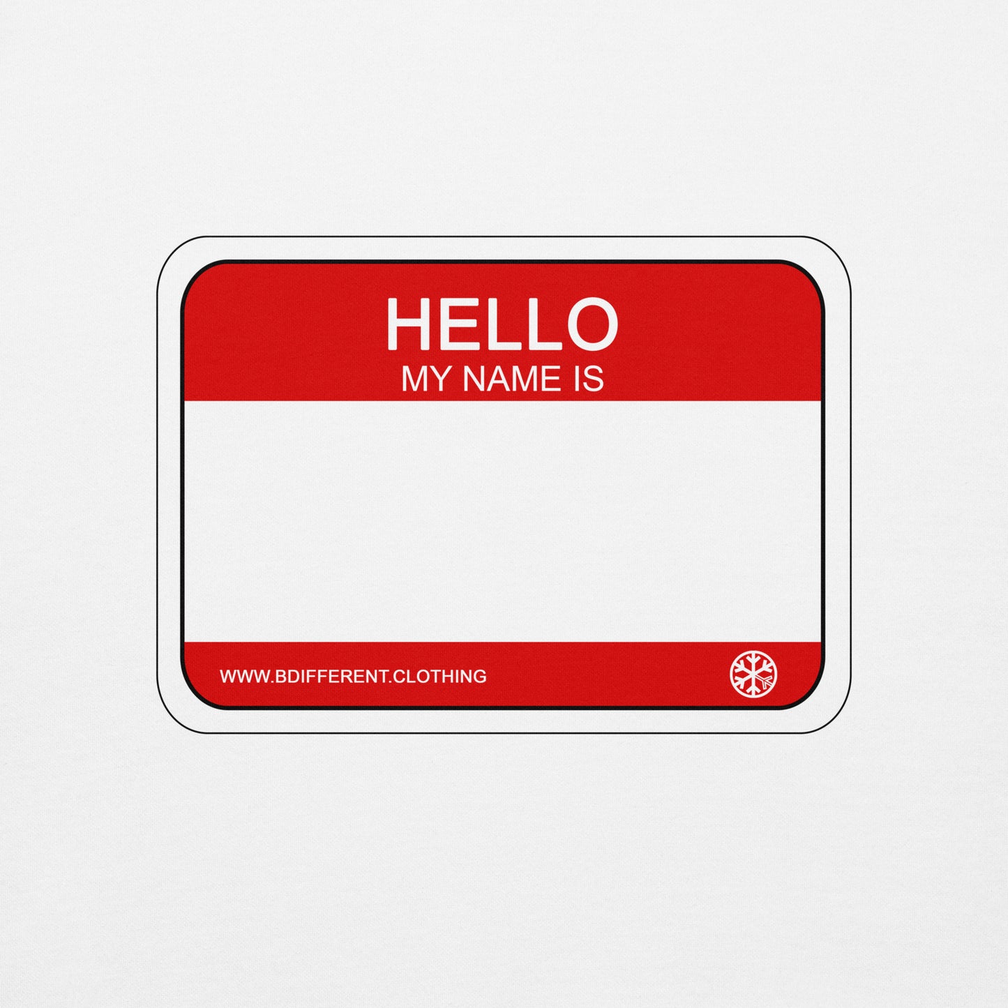 White-Hello My Name Is Sticker Graffiti Sweatshirt from B.Different Clothing, graphic, graffiti-inspired streetwear