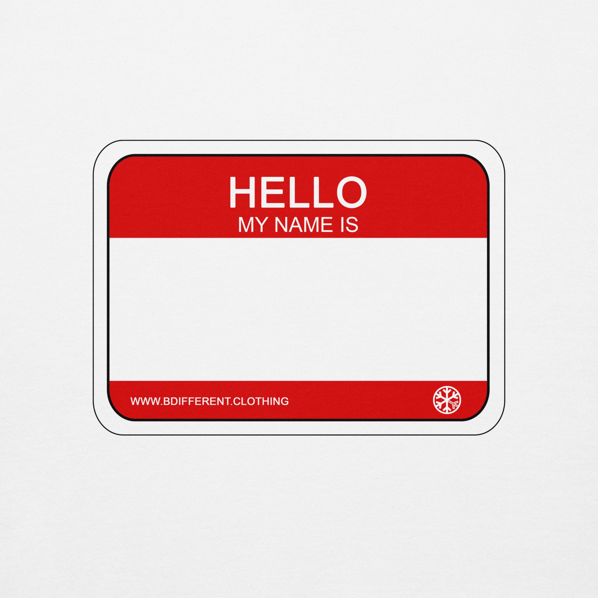 White-Hello My Name Is Sticker Graffiti Sweatshirt from B.Different Clothing, graphic, graffiti-inspired streetwear