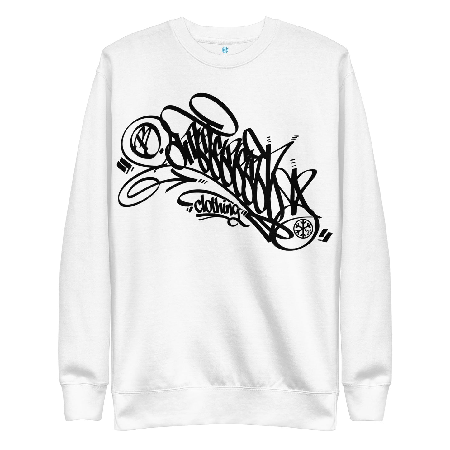 White-B.Different Clothing Graffiti Tag Sweatshirt from B.Different Clothing, front view, graffiti-inspired streetwear