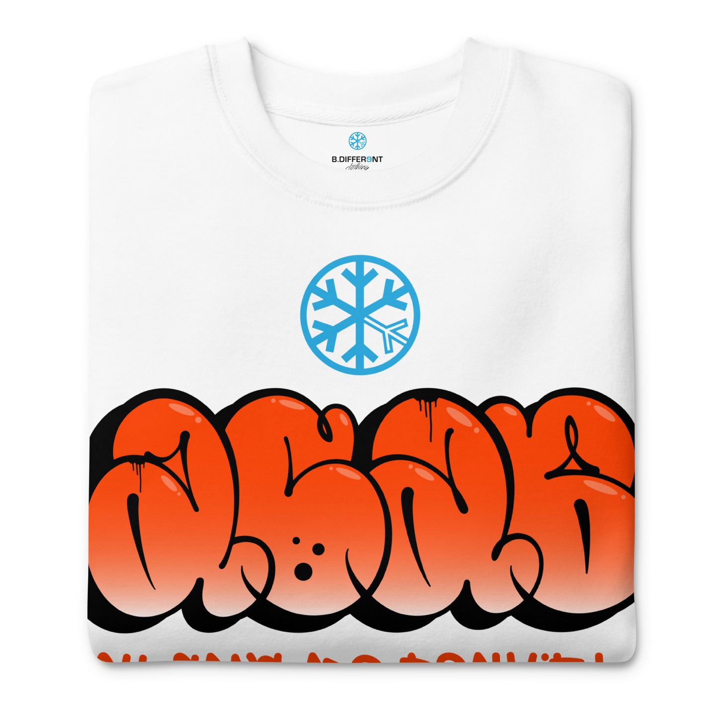 White-ACAB Graffiti Throw-up Sweatshirt from B.Different Clothing, folded, graffiti-inspired streetwear