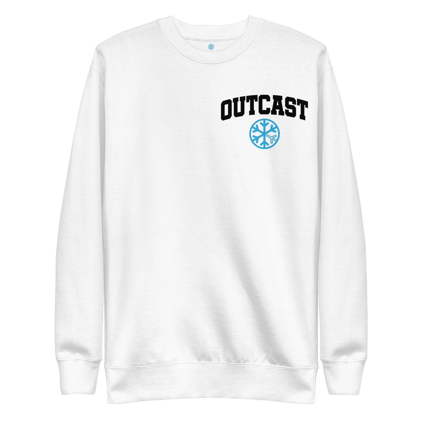 White-Outcast Graffiti Character Sweatshirt from B.Different Clothing, front view, graffiti-inspired streetwear
