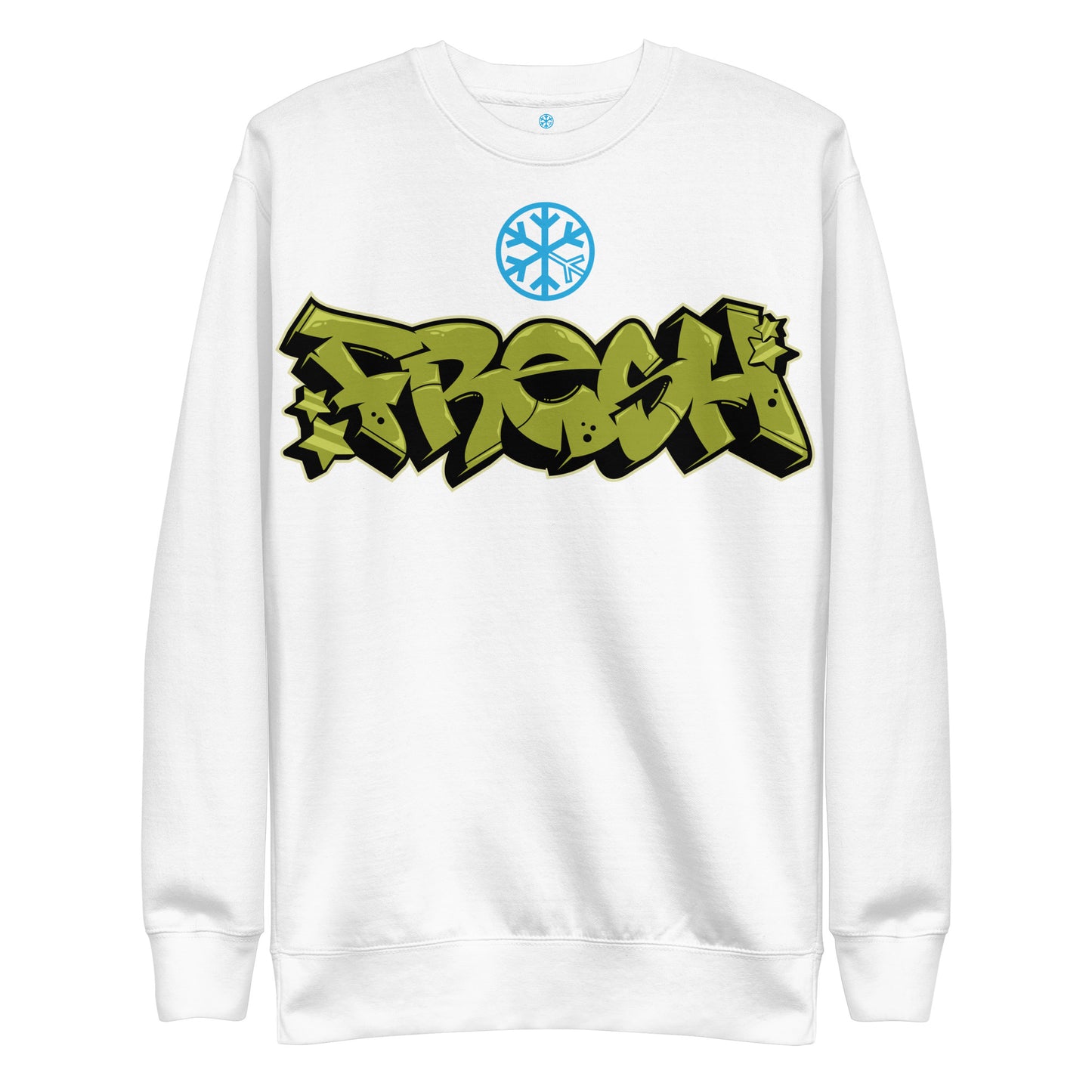 White-Fresh Graffiti Piece Sweatshirt from B.Different Clothing, front view, graffiti-inspired streetwear