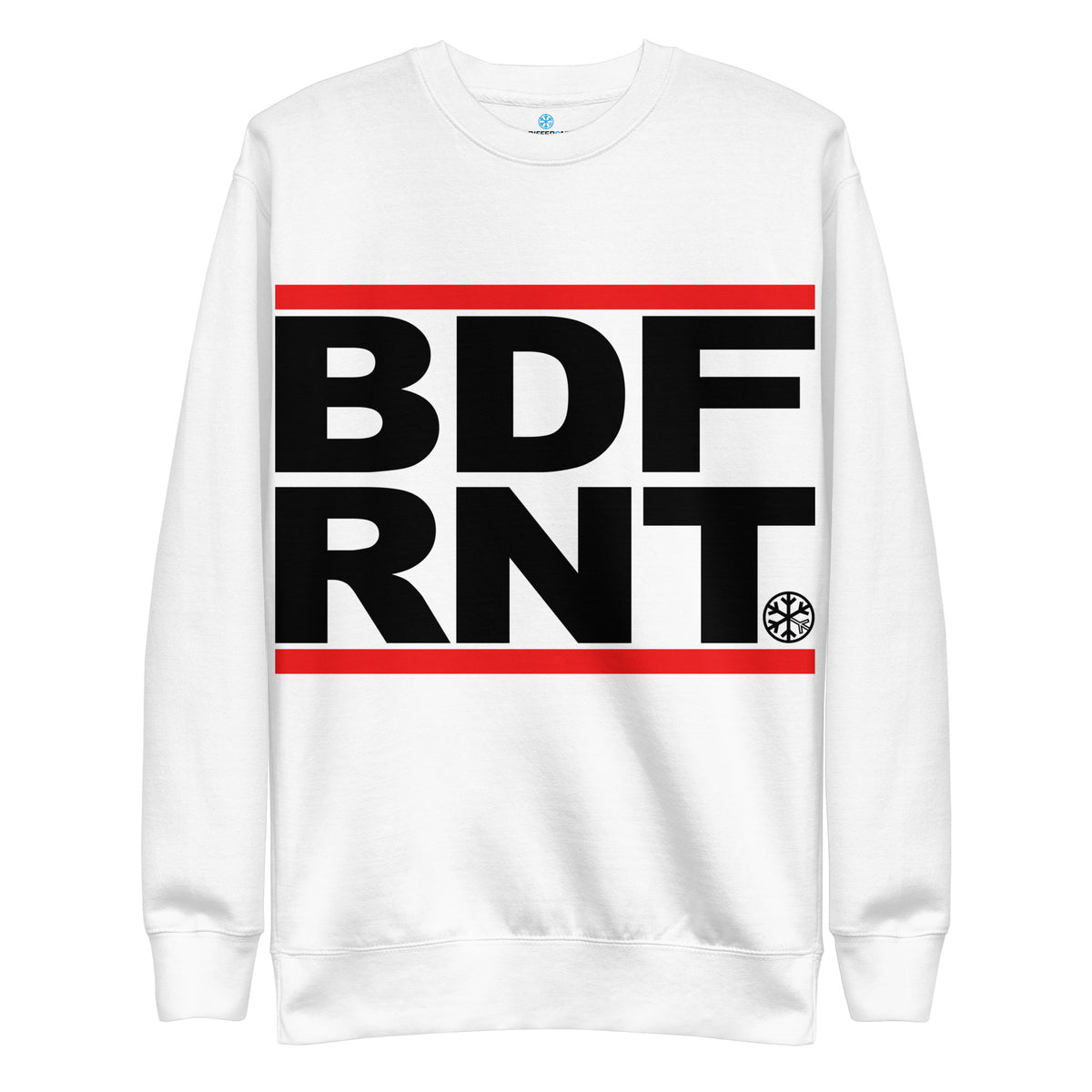 White-BDFRNT OG Logo Sweatshirt from B.Different Clothing, front view, graffiti-inspired streetwear