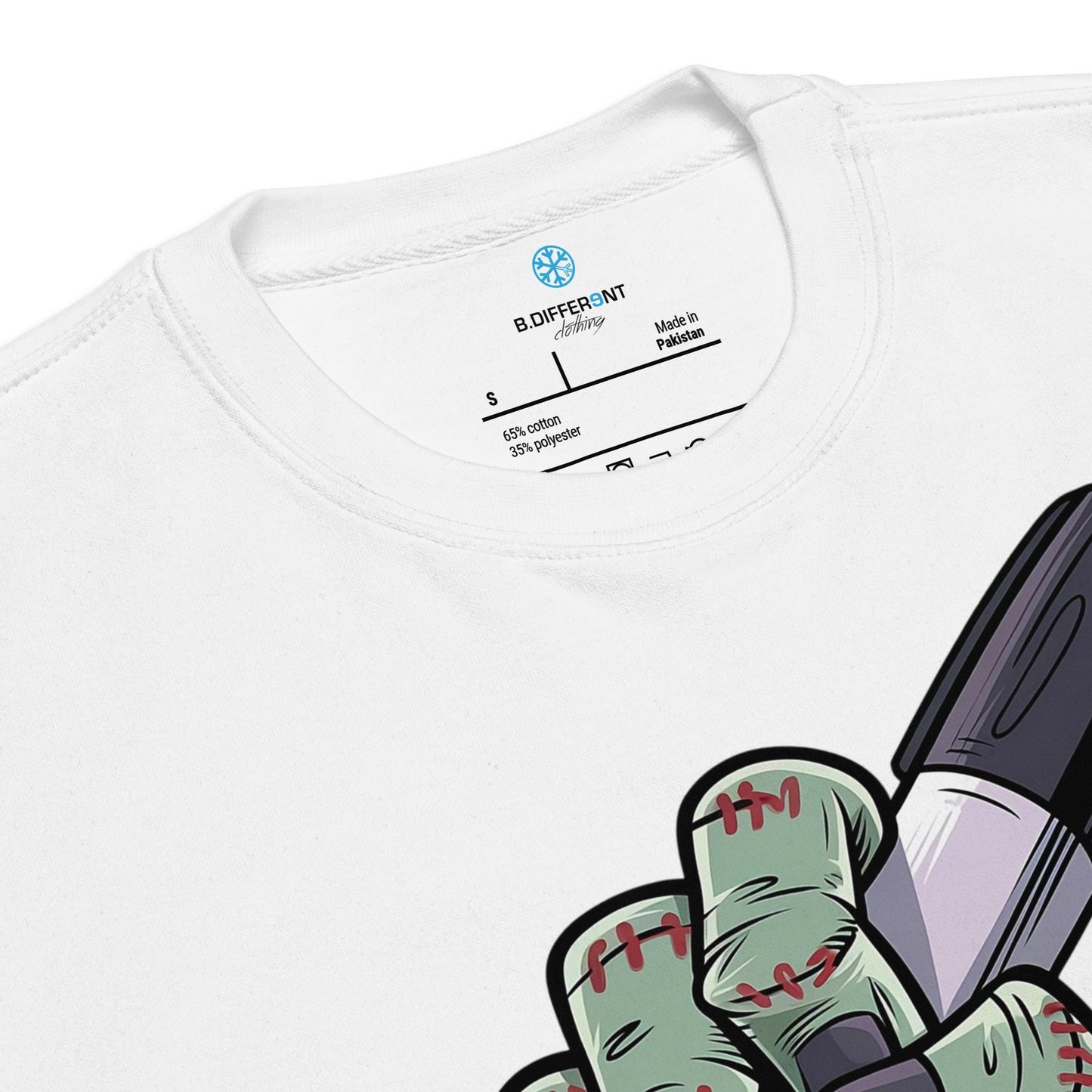 White-Thing Graffiti Sweatshirt from B.Different Clothing, collar, graffiti-inspired streetwear