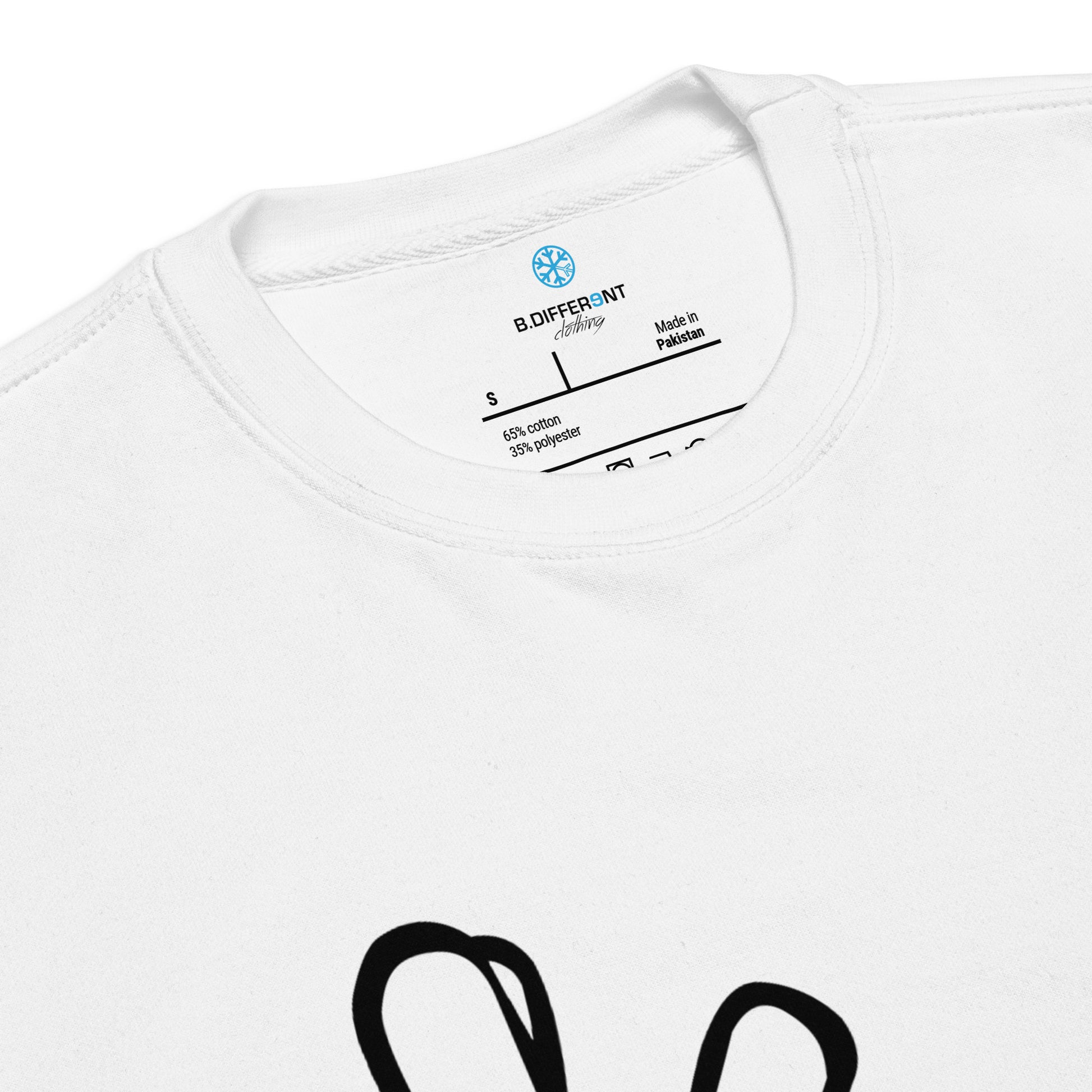 White-Weirdo Hand Sign Sweatshirt from B.Different Clothing, collar, graffiti-inspired streetwear