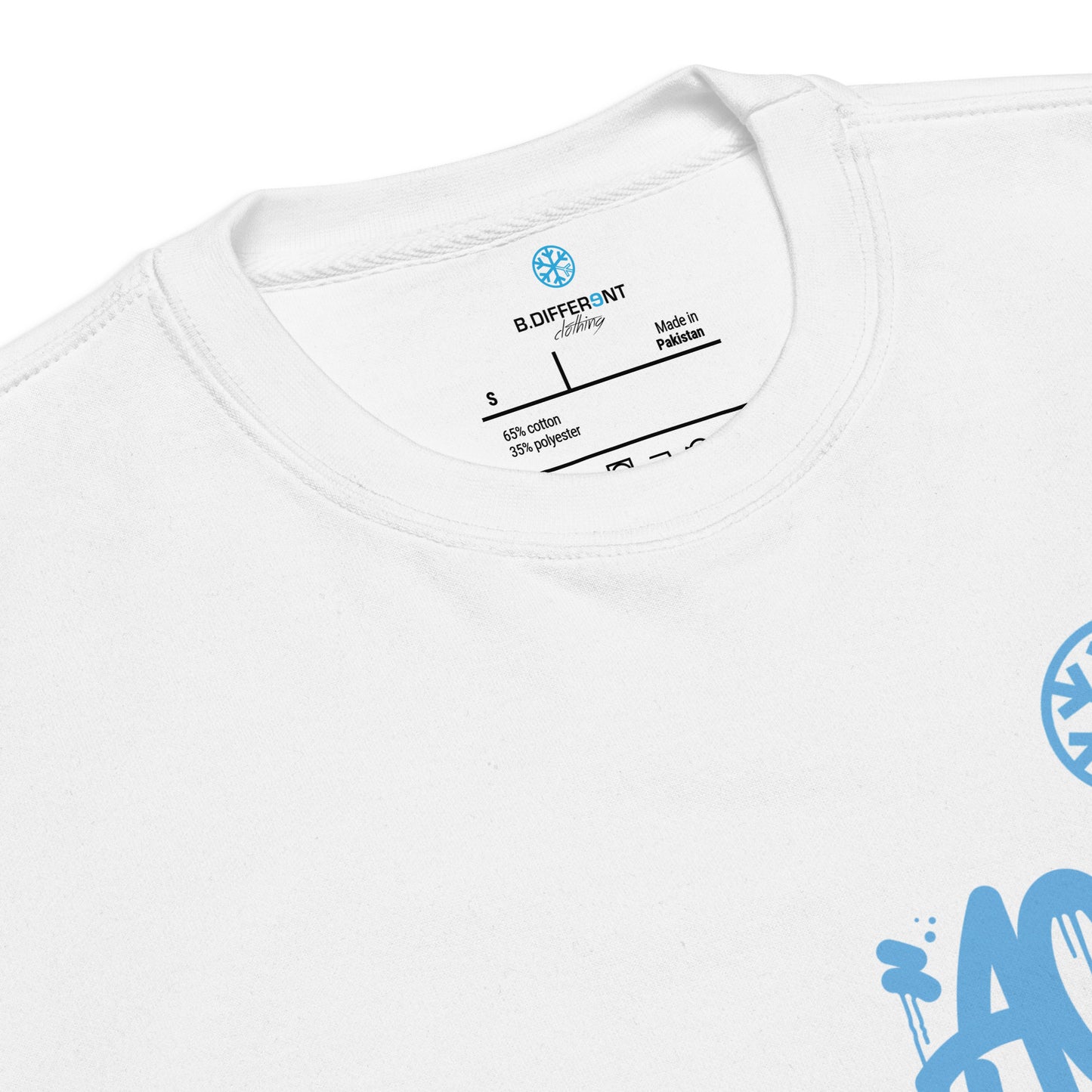 White-ACAB Graffiti Character Sweatshirt from B.Different Clothing, collar, graffiti-inspired streetwear