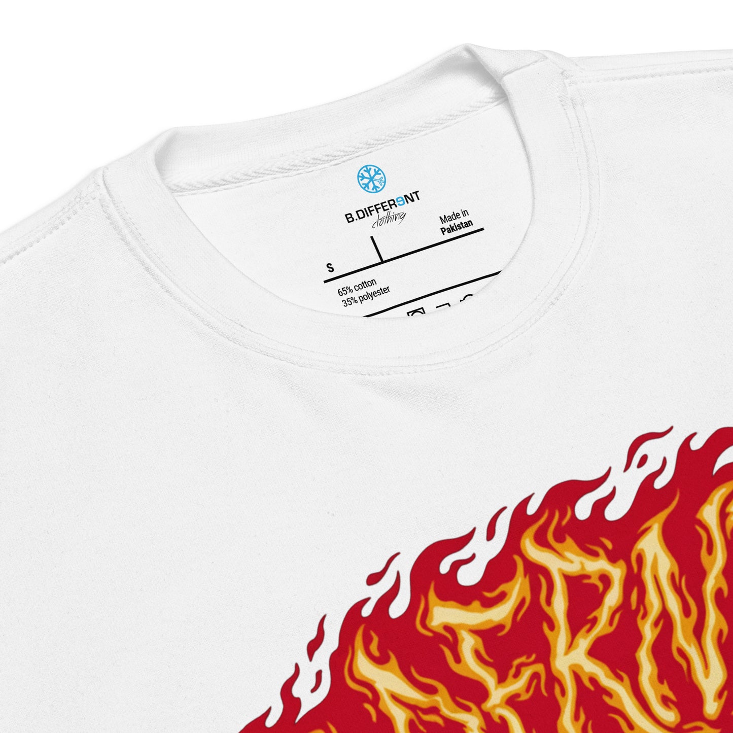 White-Molotov Graffiti Sweatshirt from B.Different Clothing, collar, graffiti-inspired streetwear