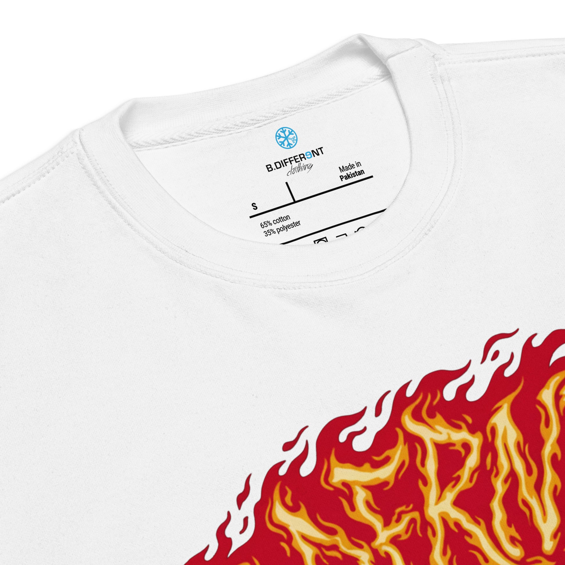 White-Molotov Graffiti Sweatshirt from B.Different Clothing, collar, graffiti-inspired streetwear