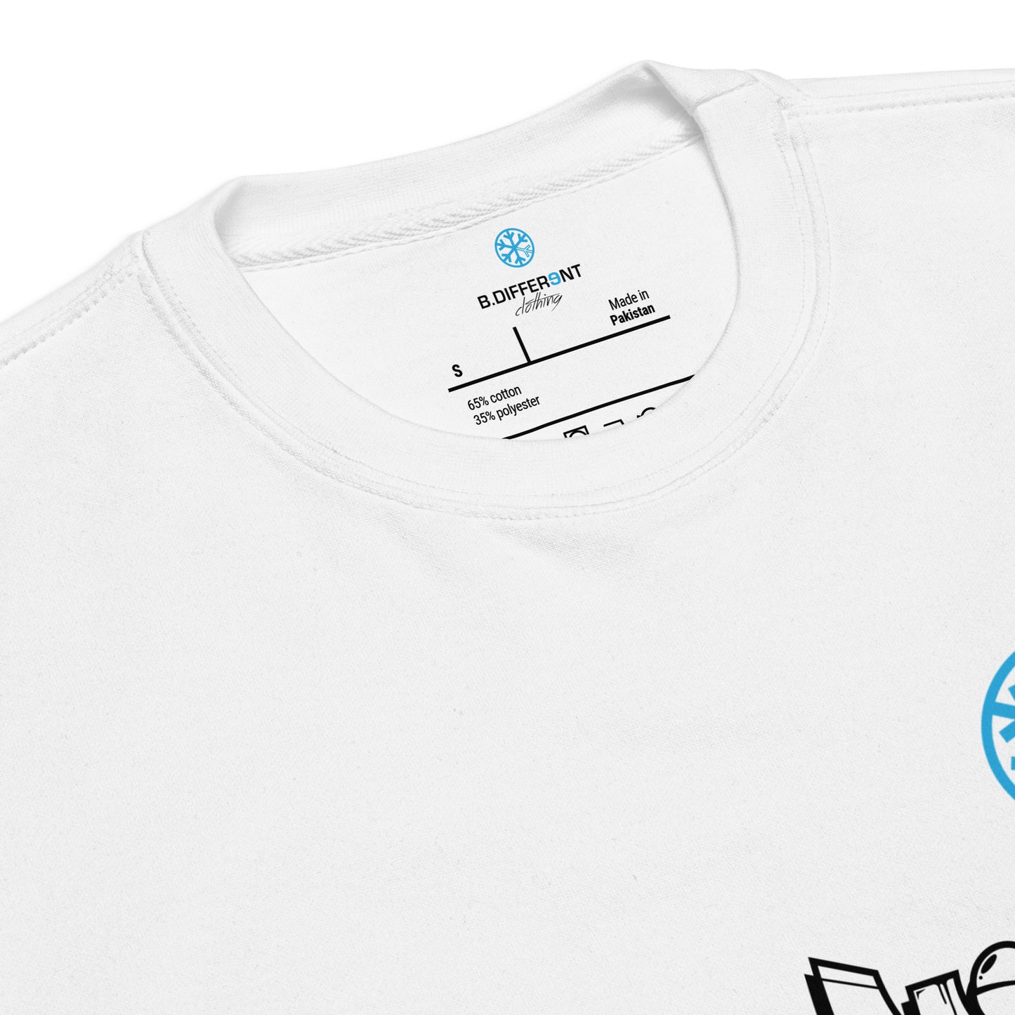 White-Mission Graffiti Character Sweatshirt from B.Different Clothing, collar, graffiti-inspired streetwear