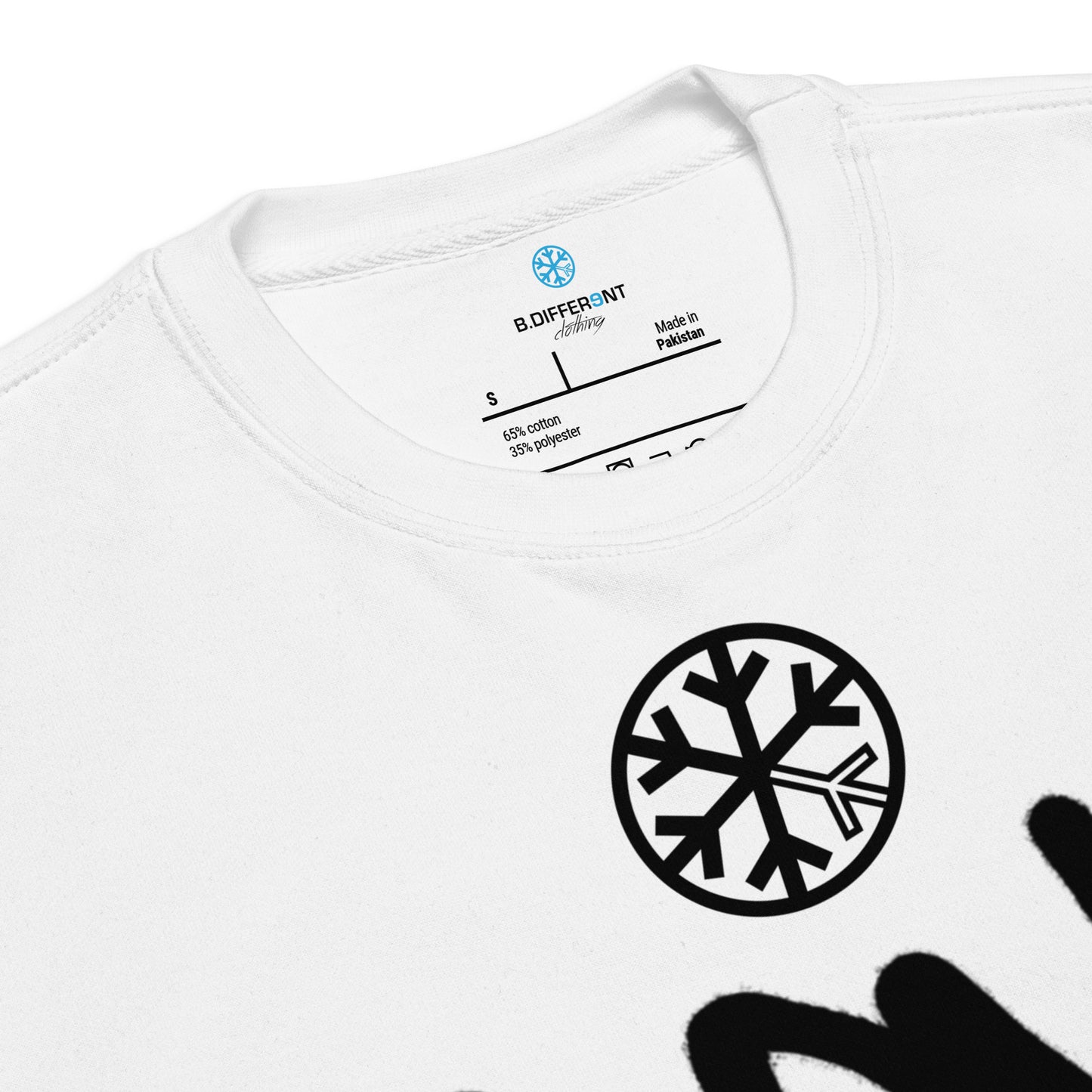 White-Loony Graffiti Tag Sweatshirt from B.Different Clothing, collar, graffiti-inspired streetwear