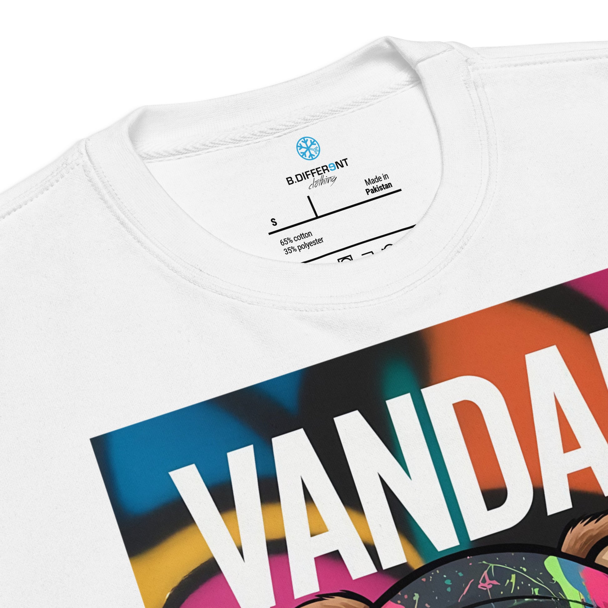 White-Vandal Teddy Bear Graffiti Sweatshirt from B.Different Clothing, collar, graffiti-inspired streetwear
