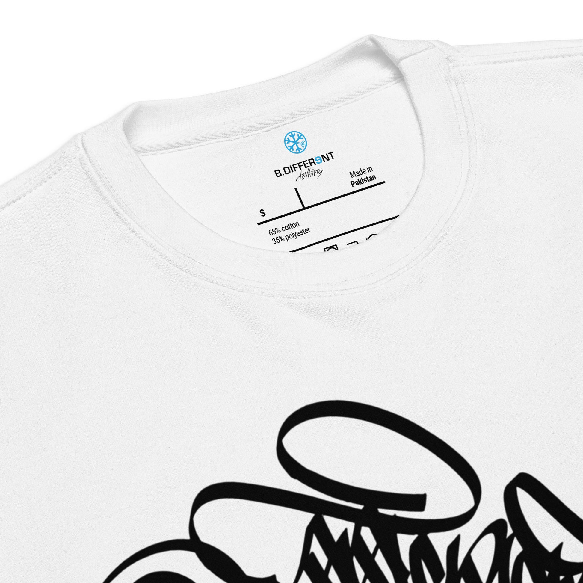 White-B.Different Clothing Graffiti Tag Sweatshirt from B.Different Clothing, collar, graffiti-inspired streetwear