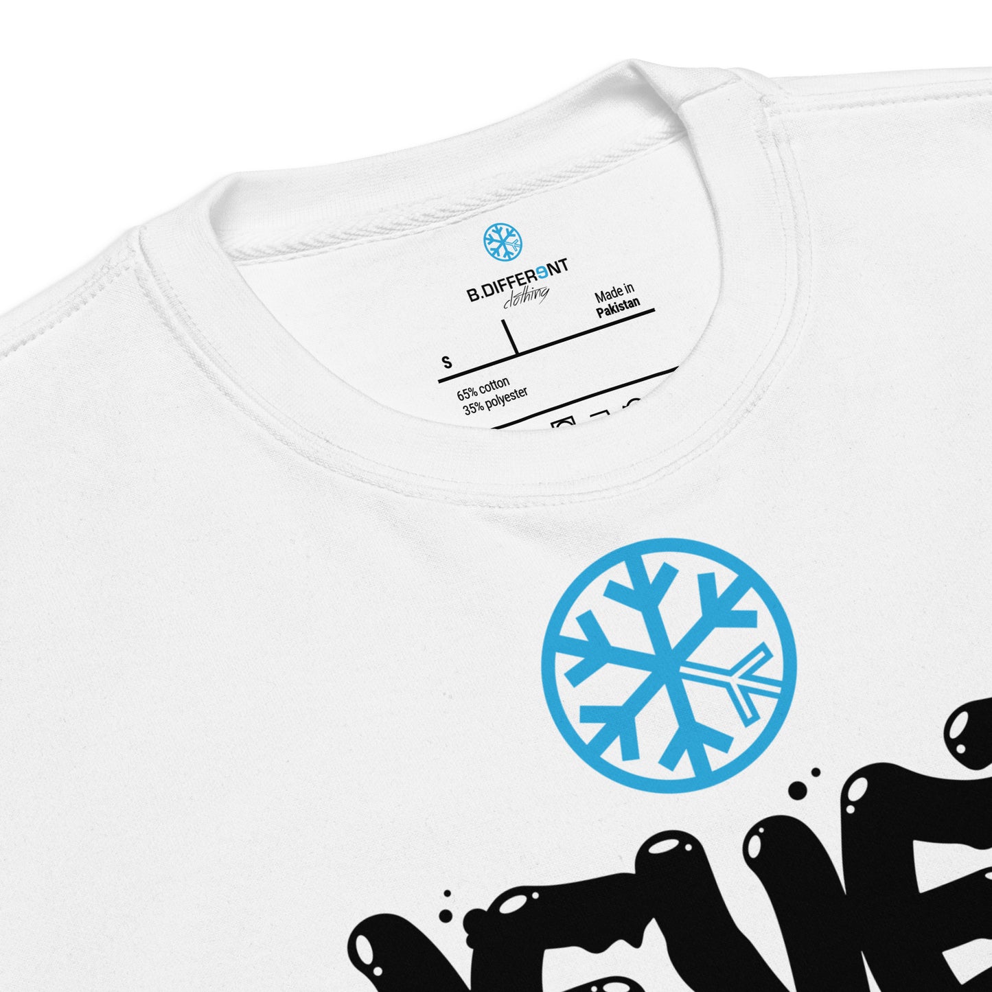 White-Never Stop Graffiti Piece Sweatshirt from B.Different Clothing, collar, graffiti-inspired streetwear