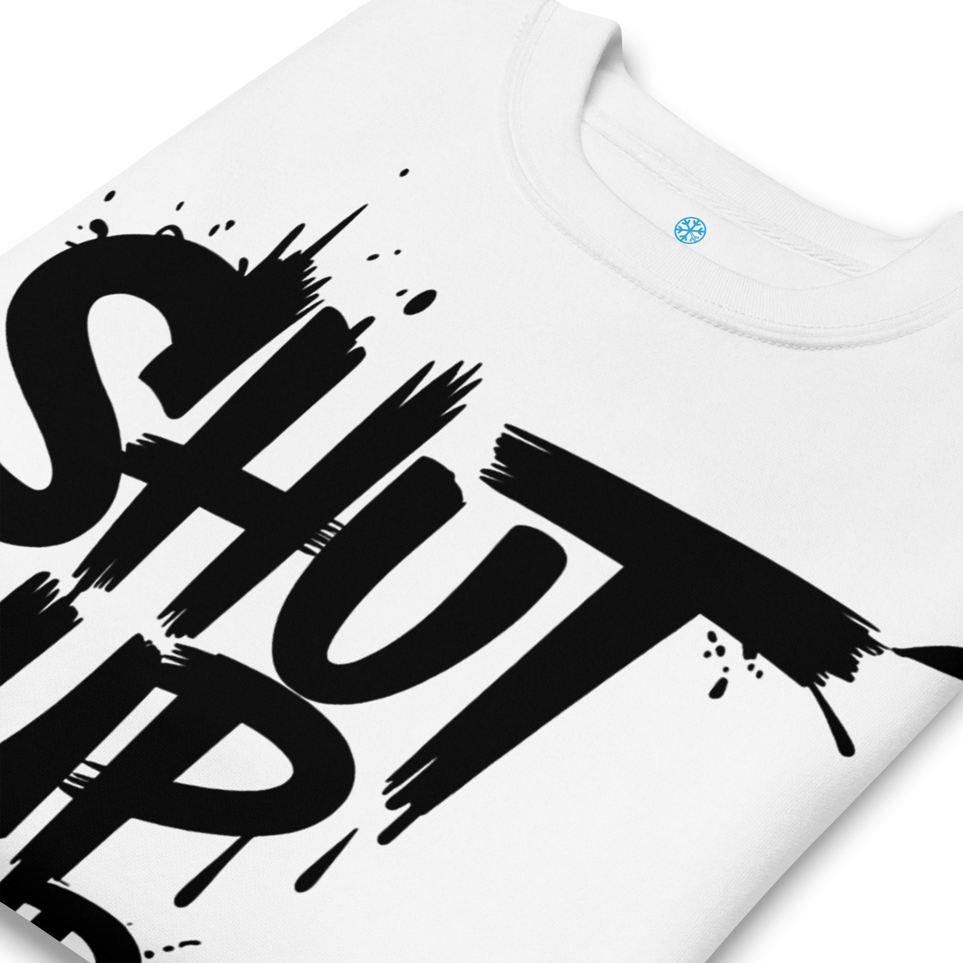 White-Shut Up and Paint Graffiti Sweatshirt from B.Different Clothing, detail, graffiti-inspired streetwear