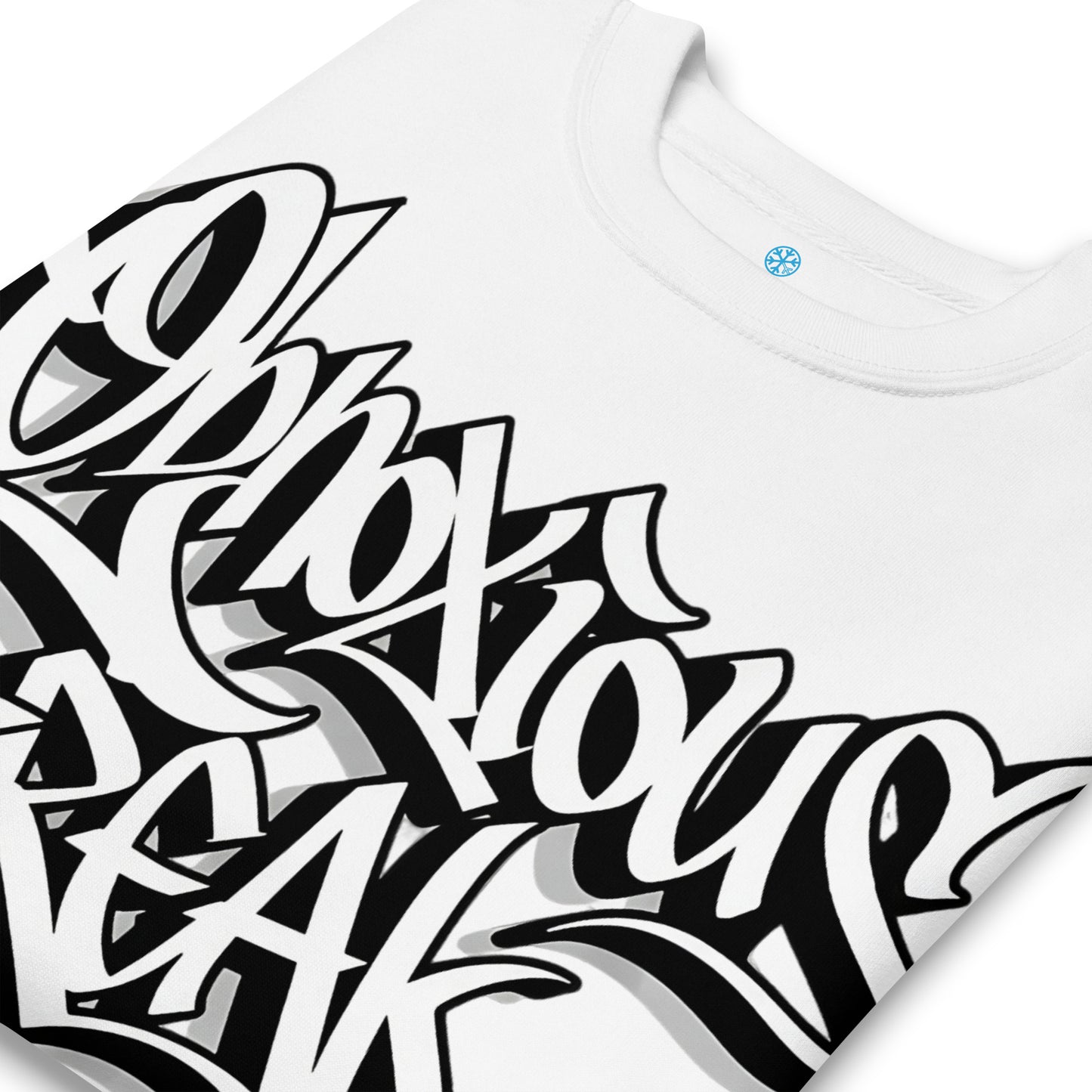 White-Obnoxious Freak Graffiti Sweatshirt from B.Different Clothing, detail, graffiti-inspired streetwear
