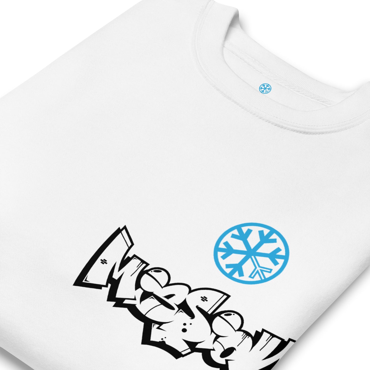 White-Mission Graffiti Character Sweatshirt from B.Different Clothing, detail, graffiti-inspired streetwear