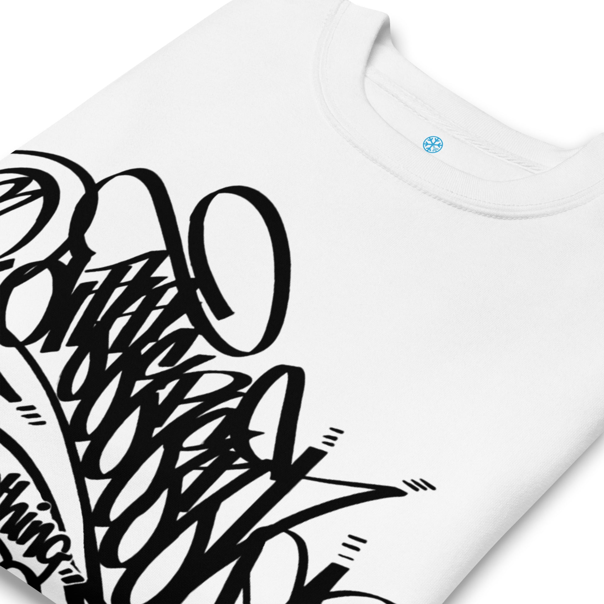 White-B.Different Clothing Graffiti Tag Sweatshirt from B.Different Clothing, detail, graffiti-inspired streetwear