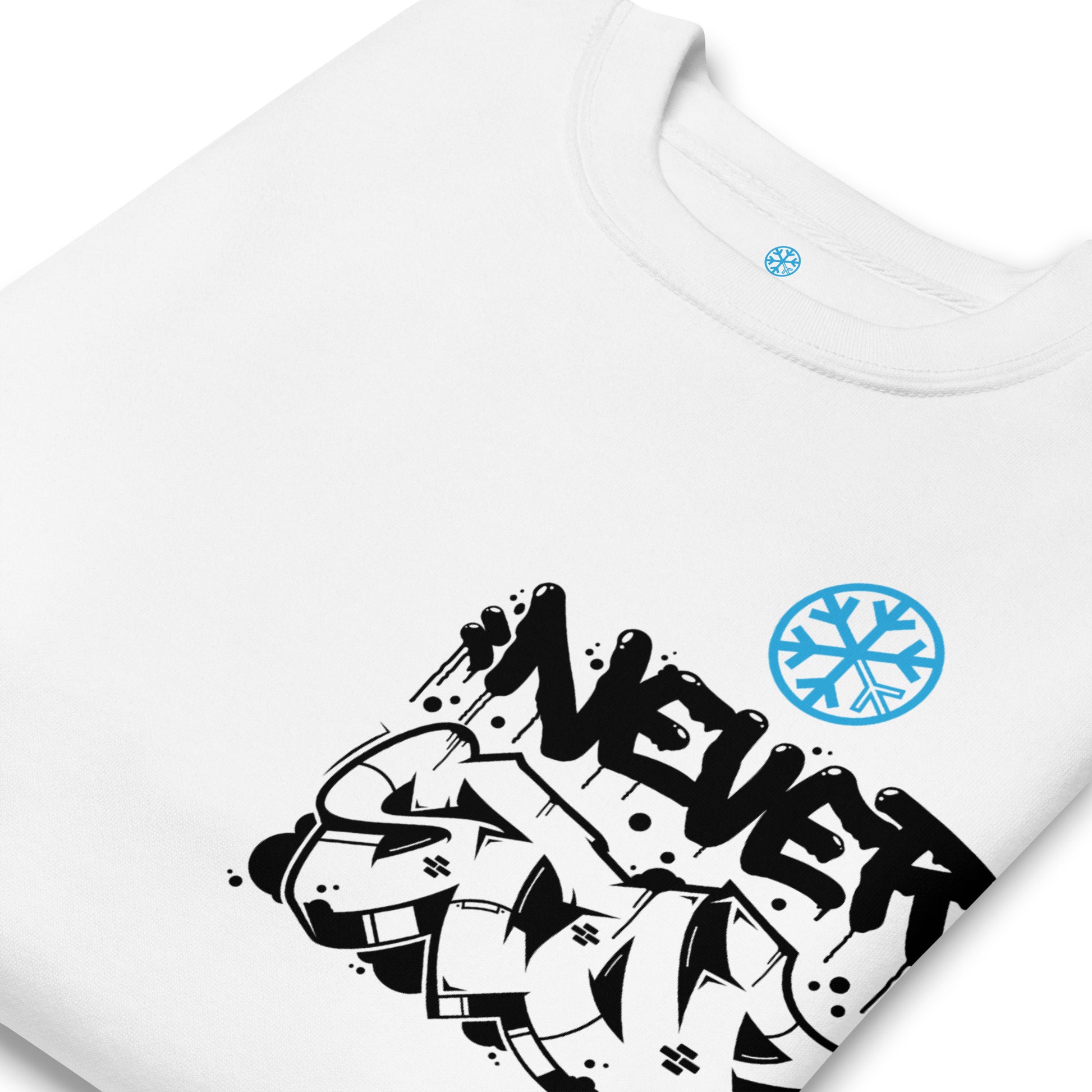 White-Never Stop Graffiti Character Sweatshirt from B.Different Clothing, detail, graffiti-inspired streetwear