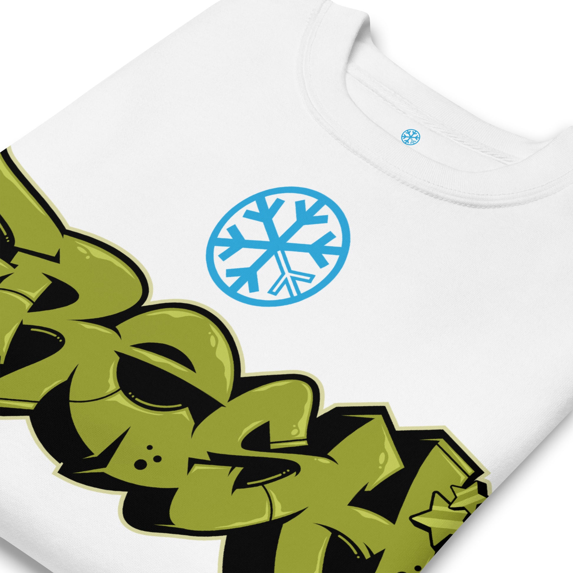 White-Fresh Graffiti Piece Sweatshirt from B.Different Clothing, detail, graffiti-inspired streetwear