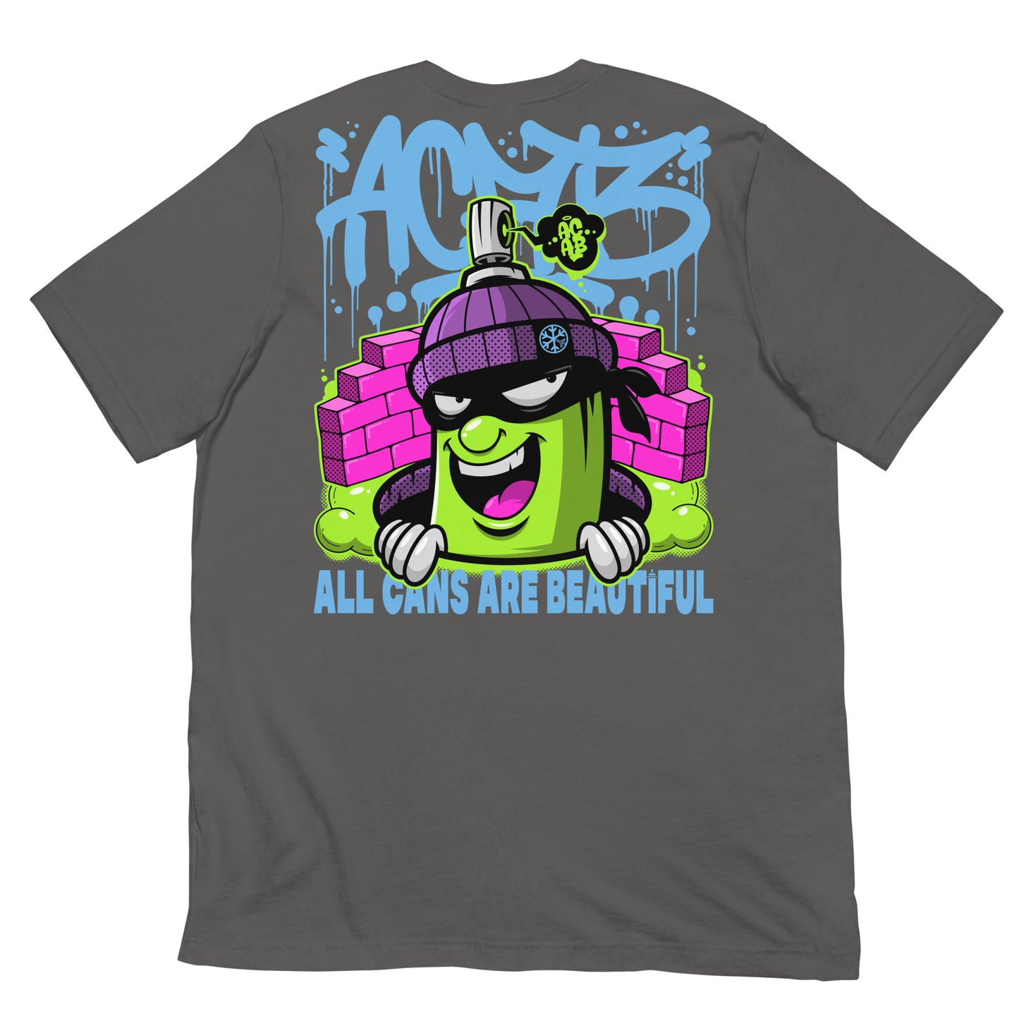 Gray-ACAB Graffiti Character Tee from B.Different Clothing, back view, graffiti-inspired streetwear t-shirt