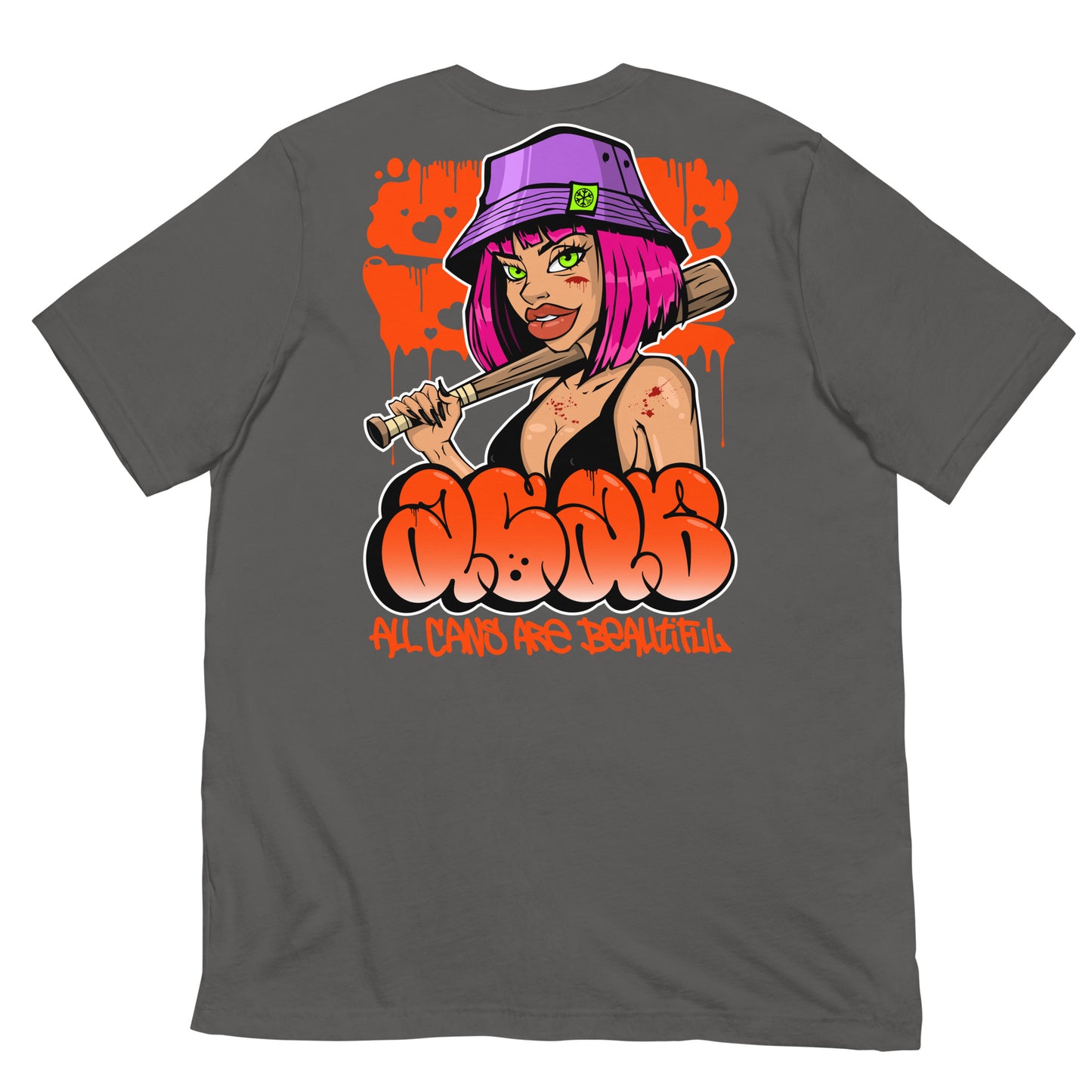 Gray-ACAB Girl Graffiti Tee from B.Different Clothing, back view, graffiti-inspired streetwear