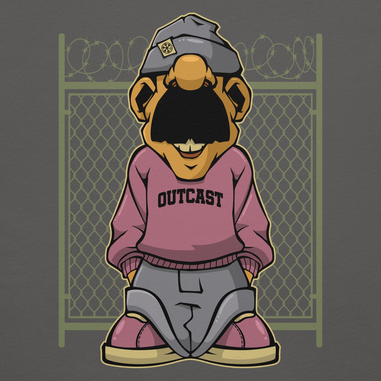 Gray-Outcast Graffiti Character Tee from B.Different Clothing, graphic, graffiti-inspired streetwear t-shirt