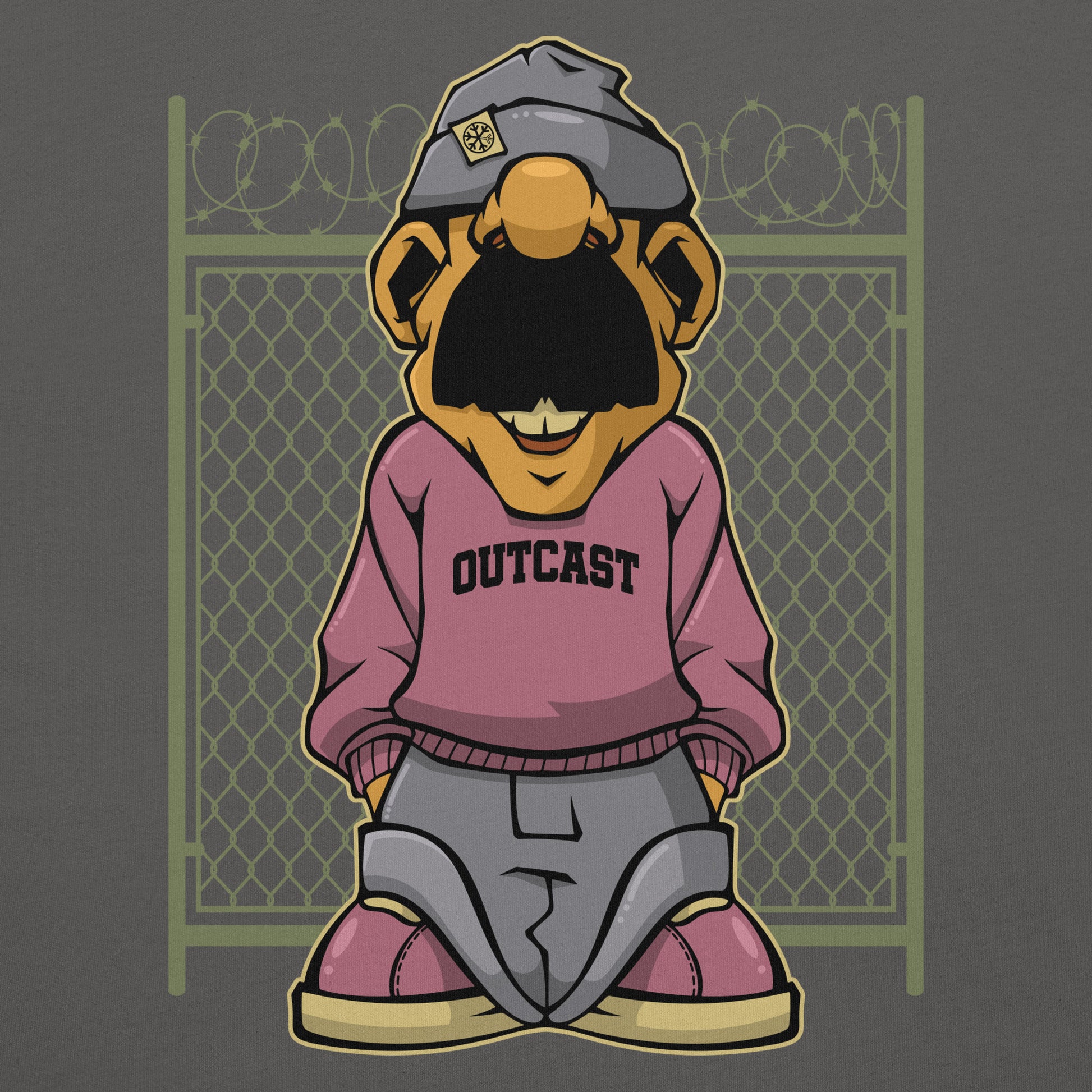 Gray-Outcast Graffiti Character Tee from B.Different Clothing, graphic, graffiti-inspired streetwear t-shirt