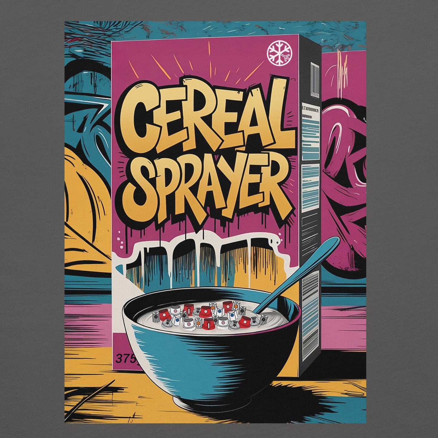 Gray-Cereal Sprayer Graffiti Tee from B.Different Clothing, graphic, graffiti-inspired streetwear t-shirt