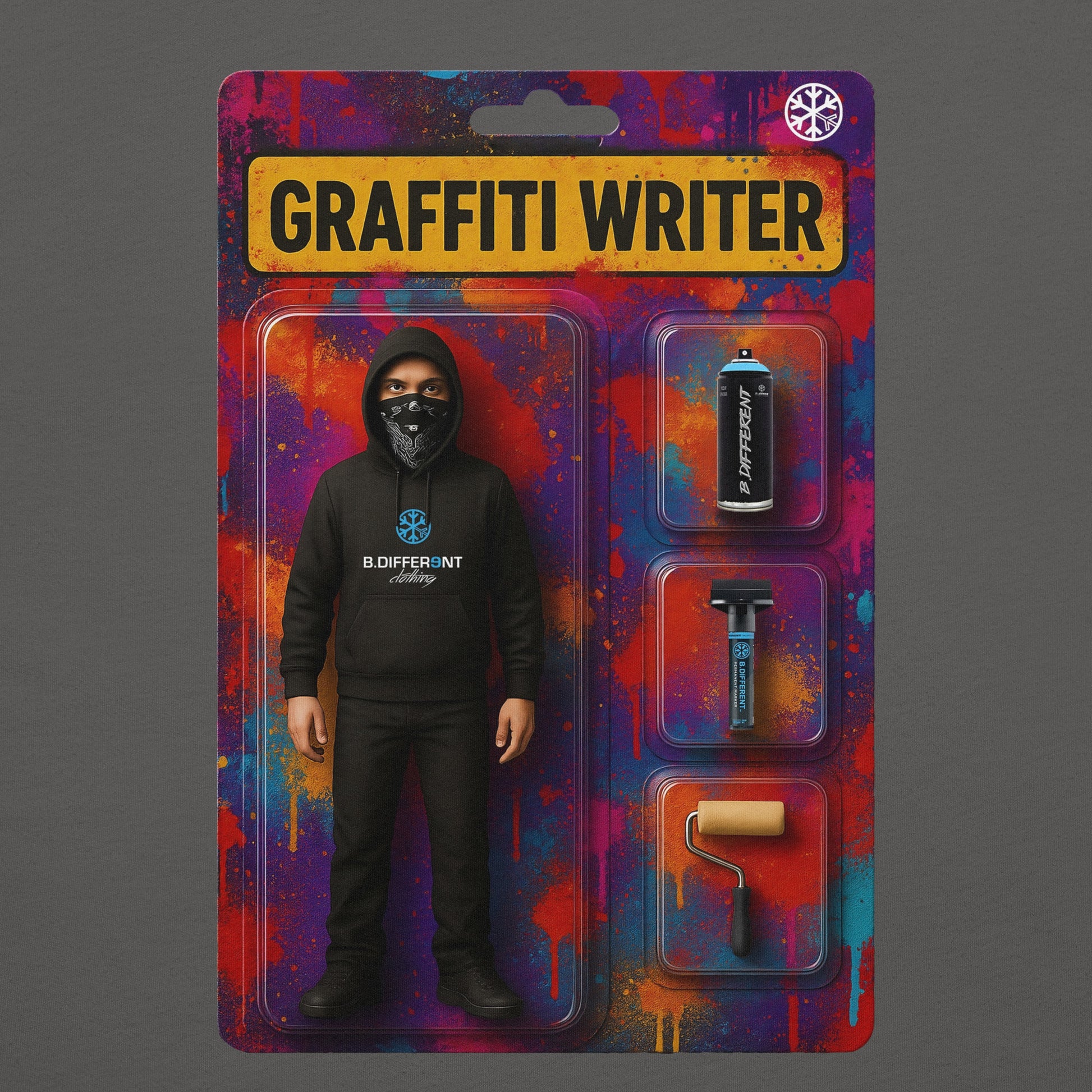 Gray-Graffiti Artist Action Figure Tee from B.Different Clothing, graphic, graffiti-inspired streetwear t-shirt