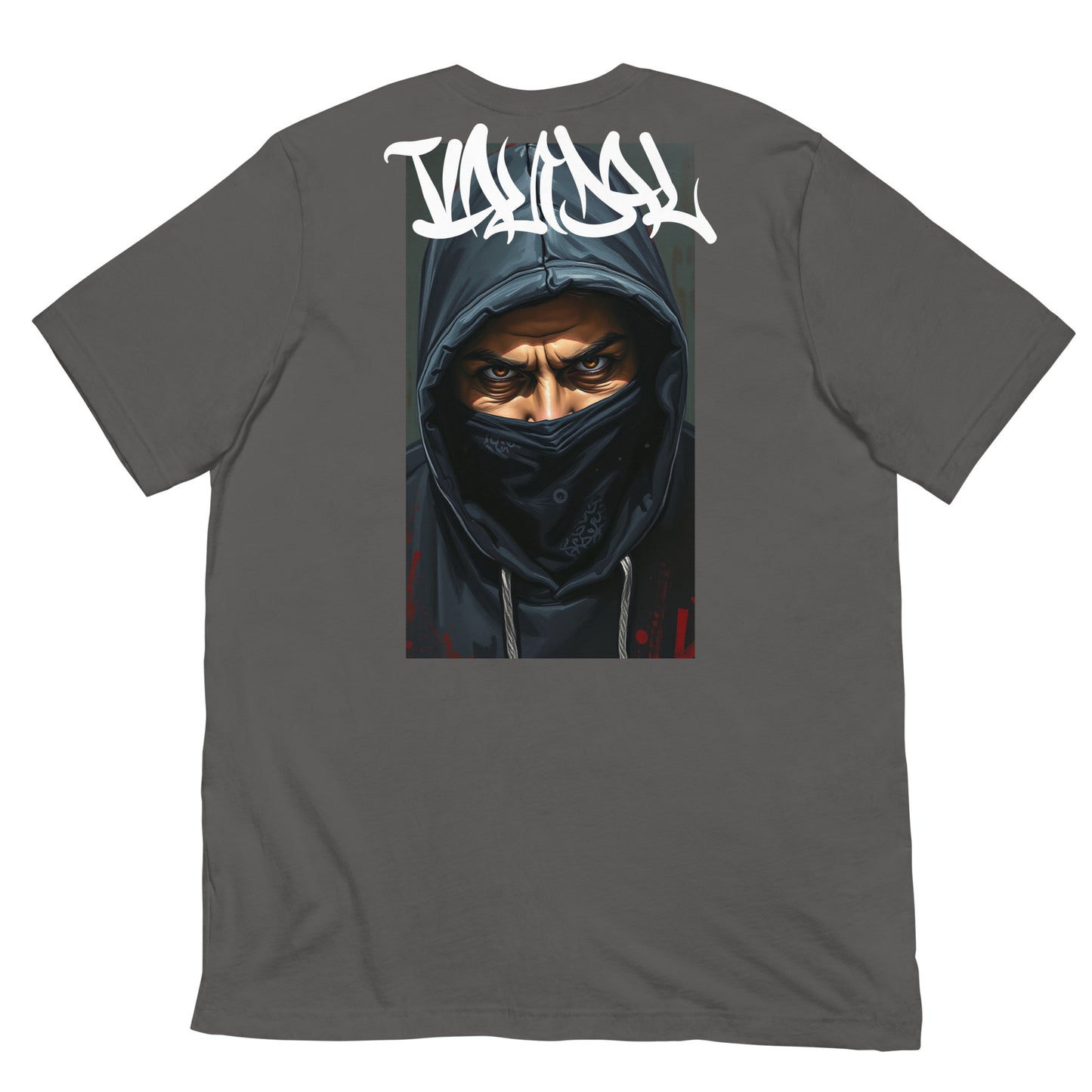 Gray-Vandal Graffiti Writer Tee from B.Different Clothing, back view, graffiti-inspired streetwear t-shirt