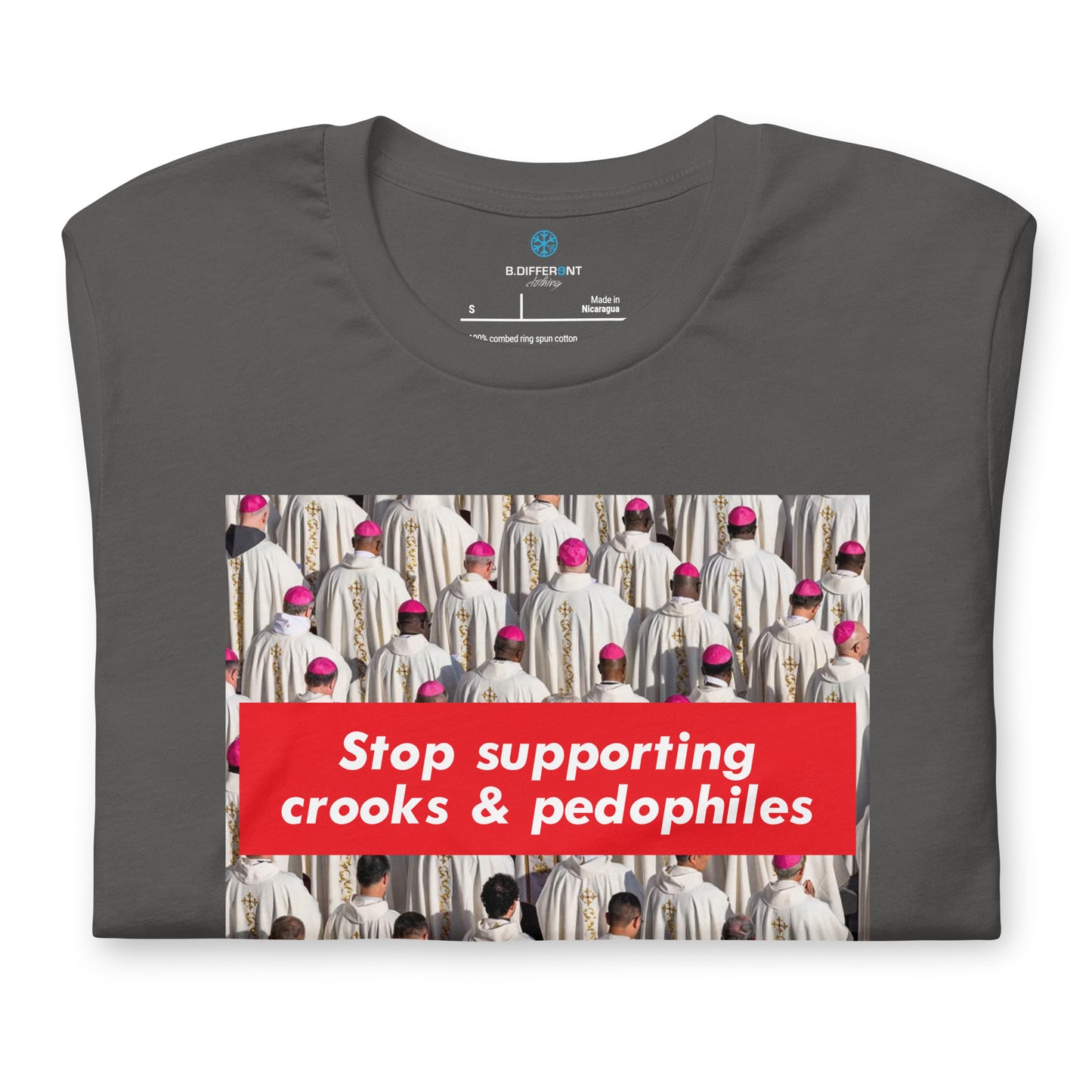 Gray-Vatican Crooks Tee from B.Different Clothing, folded, graffiti-inspired streetwear t-shirt