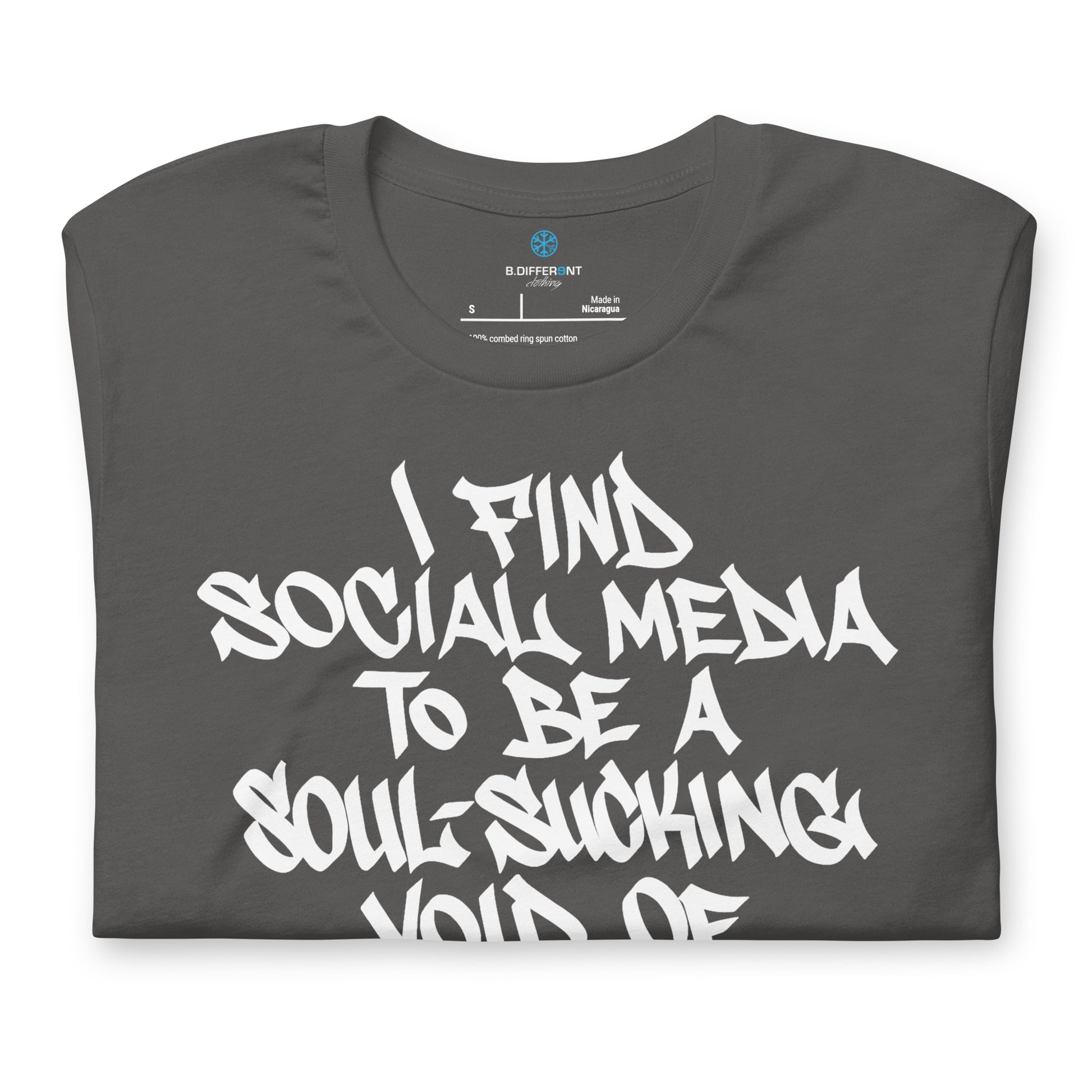 Gray-Social Media Graffiti Tag Tee from B.Different Clothing, folded, graffiti-inspired streetwear t-shirt
