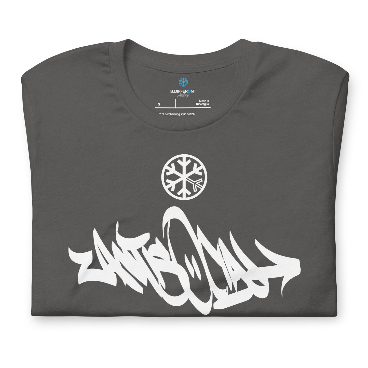 Gray-Antisocial Graffiti Tag Tee from B.Different Clothing, folded, graffiti-inspired streetwear t-shirt
