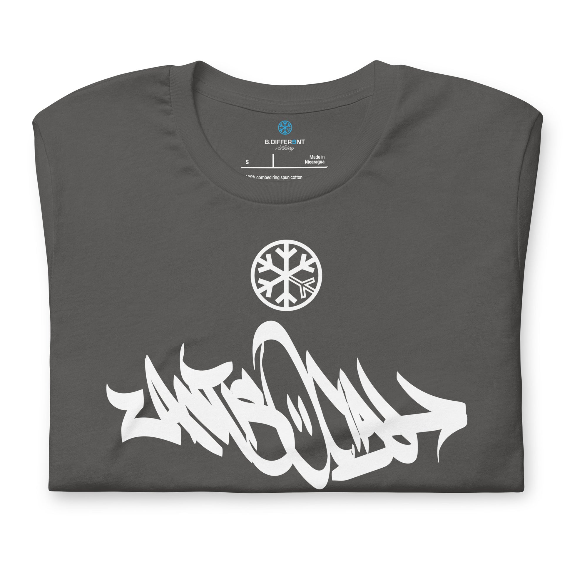 Gray-Antisocial Graffiti Tag Tee from B.Different Clothing, folded, graffiti-inspired streetwear t-shirt