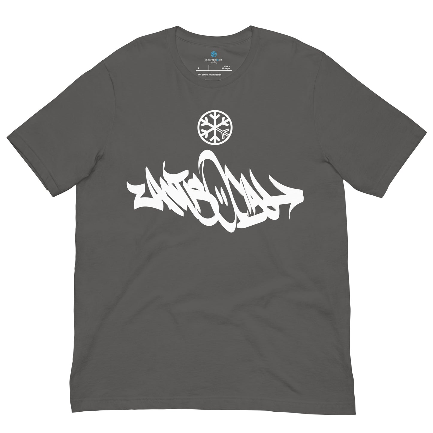 Gray-Antisocial Graffiti Tag Tee from B.Different Clothing, front view, graffiti-inspired streetwear t-shirt